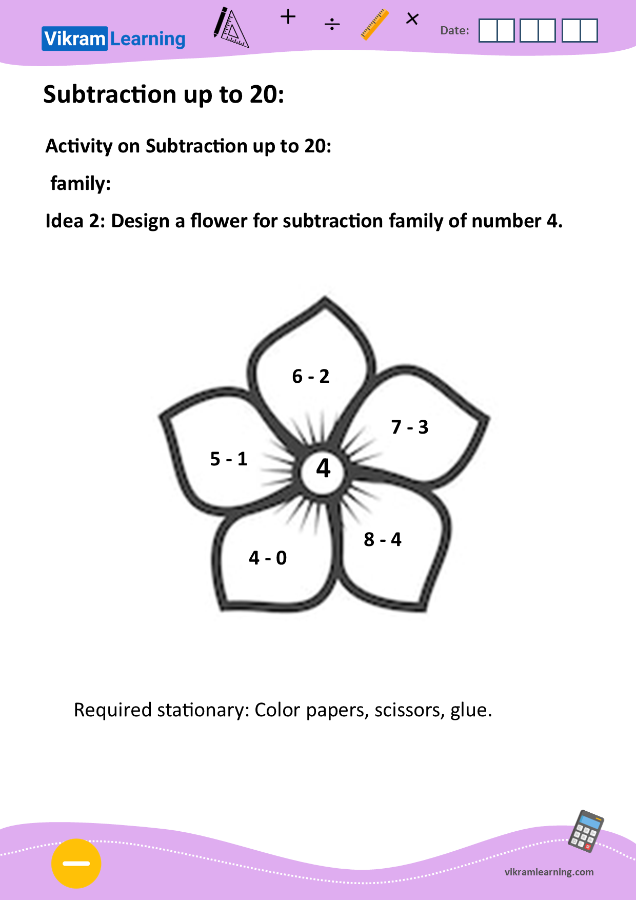 Download subtraction families worksheets