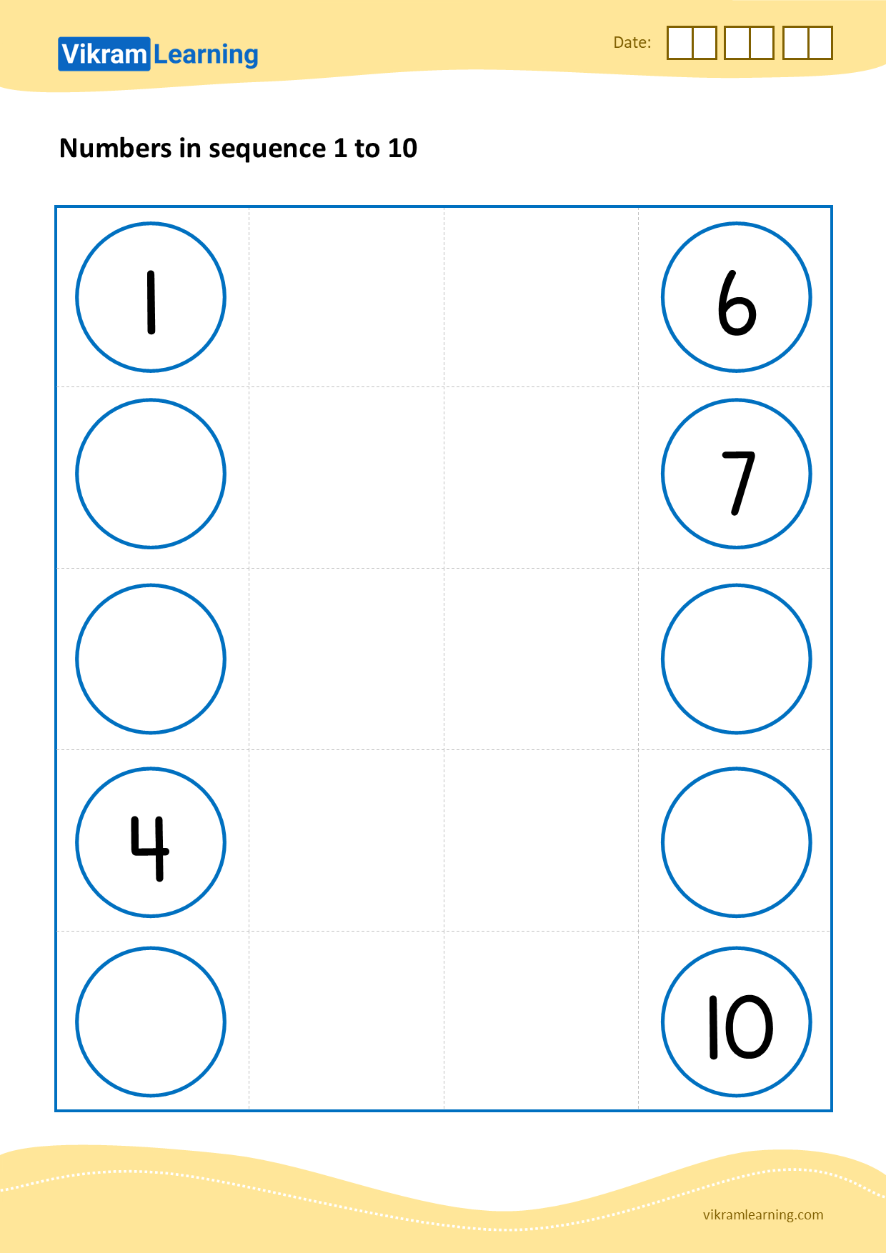 Download numbers in sequence 1 to 10 - pattern 3 worksheets