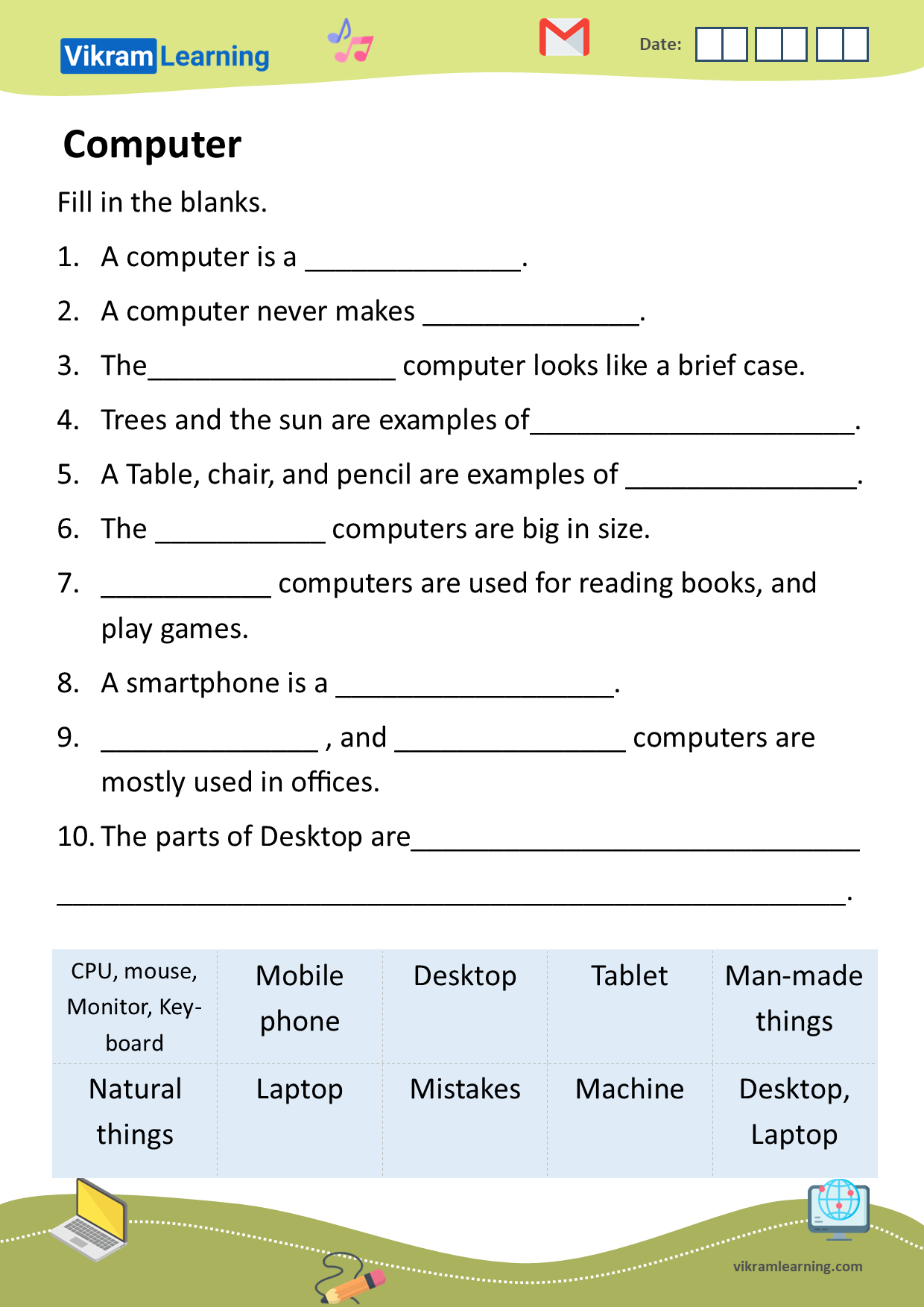 Download computer - a machine worksheets