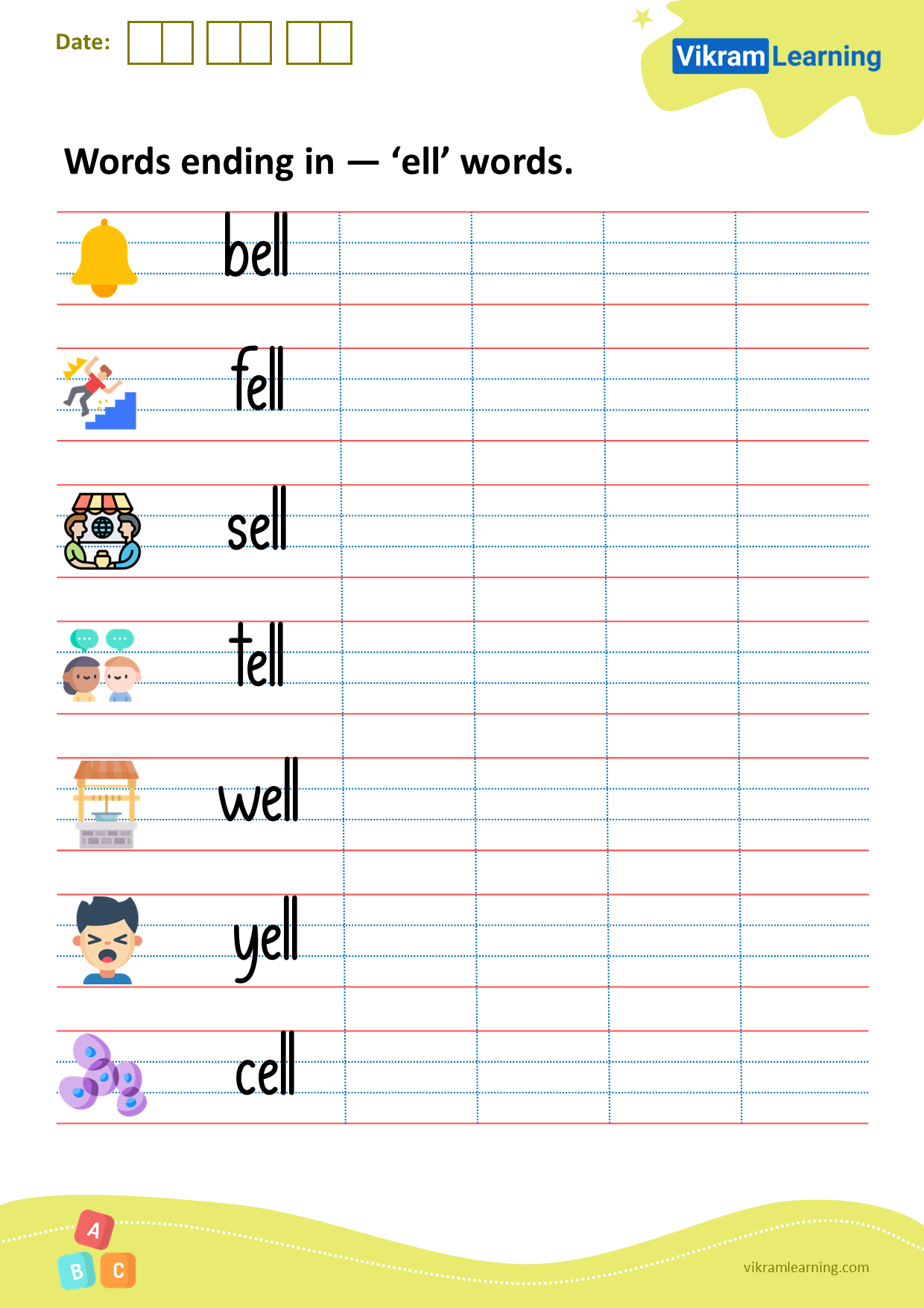 Download words ending in — ‘ell’ words worksheets