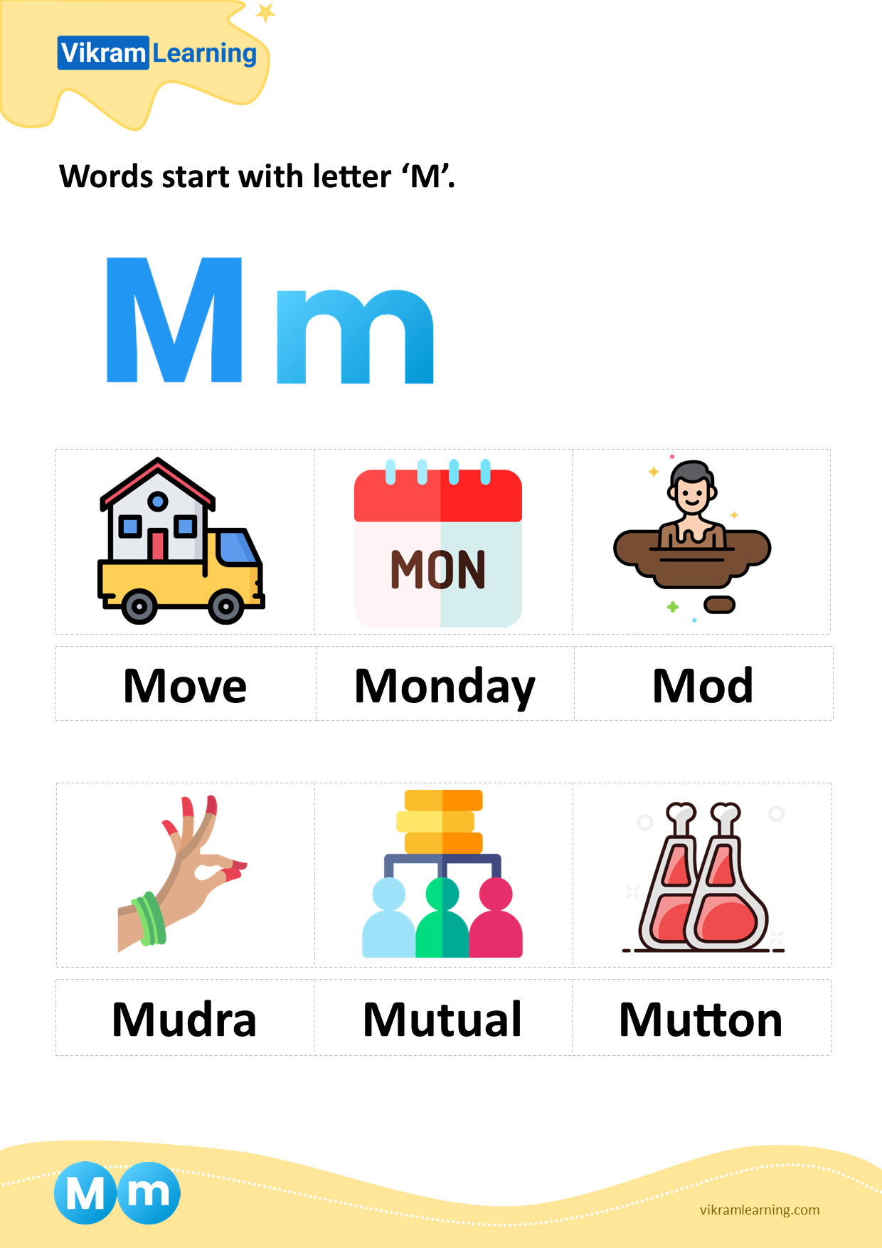 Download words start with letter 'm' worksheets