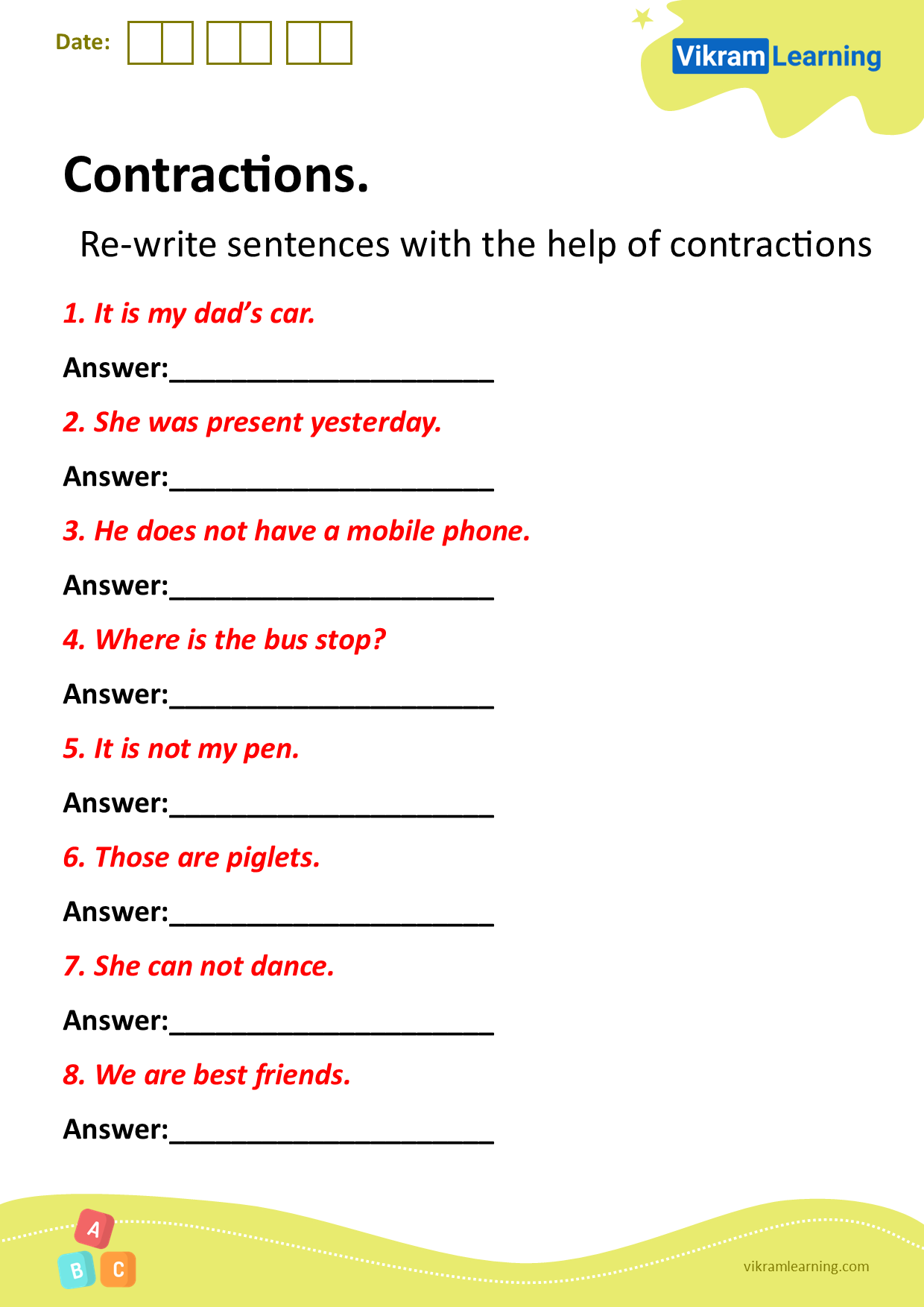 Download contractions worksheets