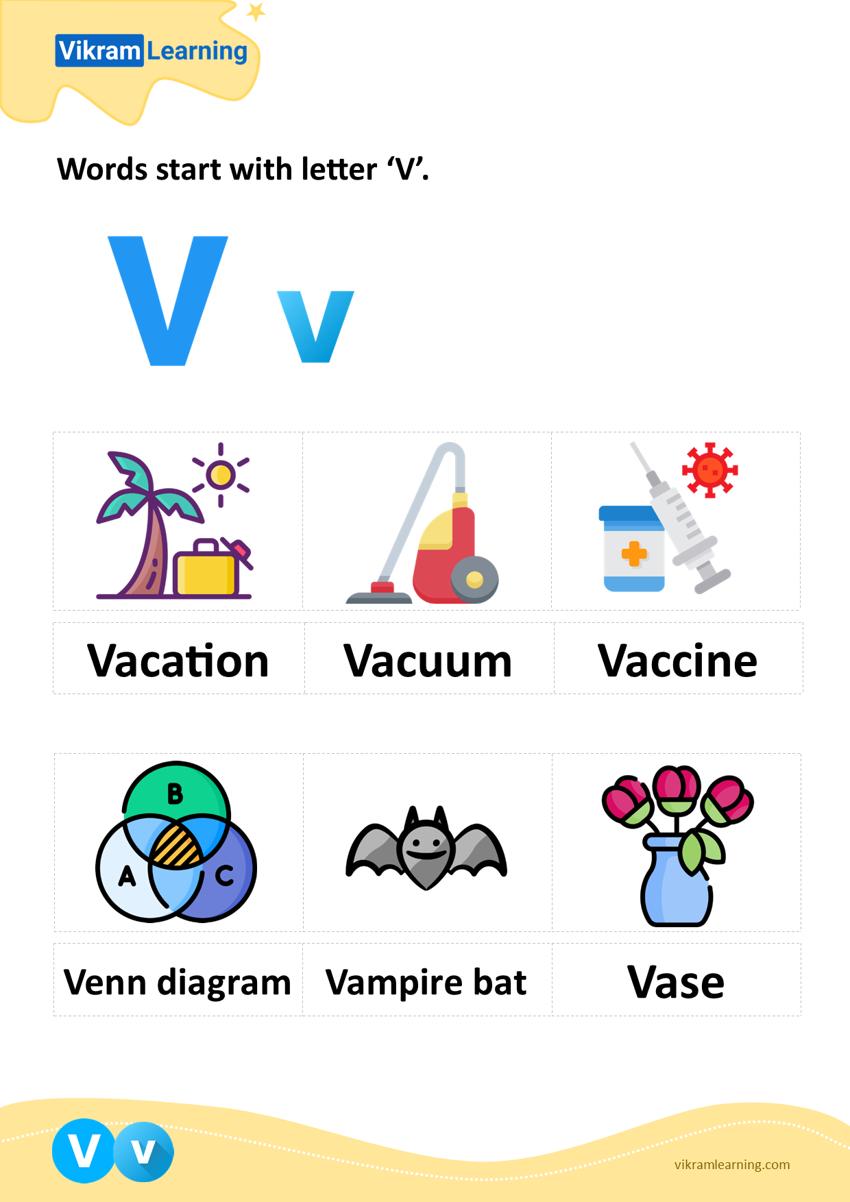 Download Words Start With Letter v Worksheets Vikramlearning