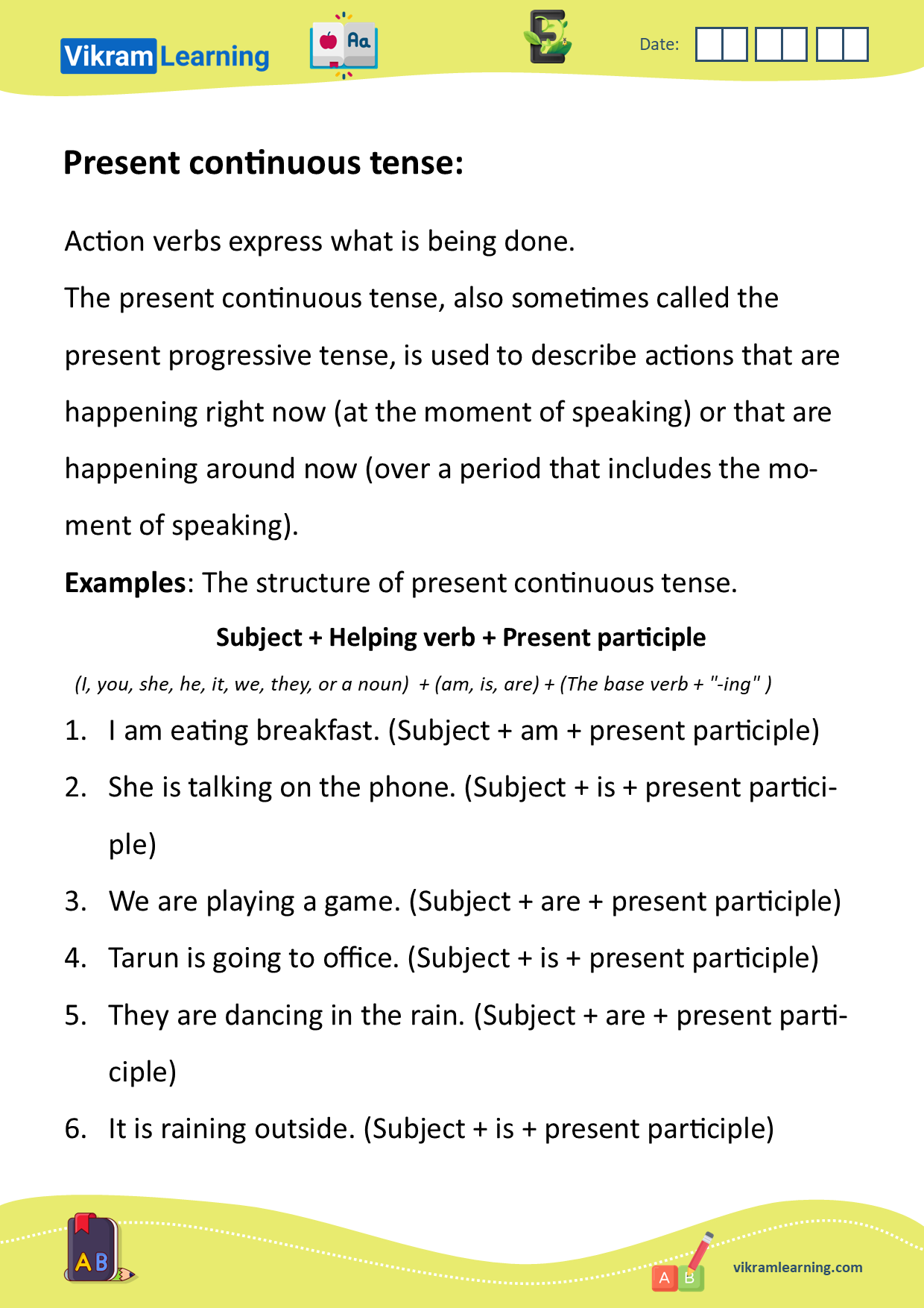 Download types of tenses:  explanation of simple preset tense explanation, present continuous tense, simple past tense with examples, worksheets on tenses worksheets