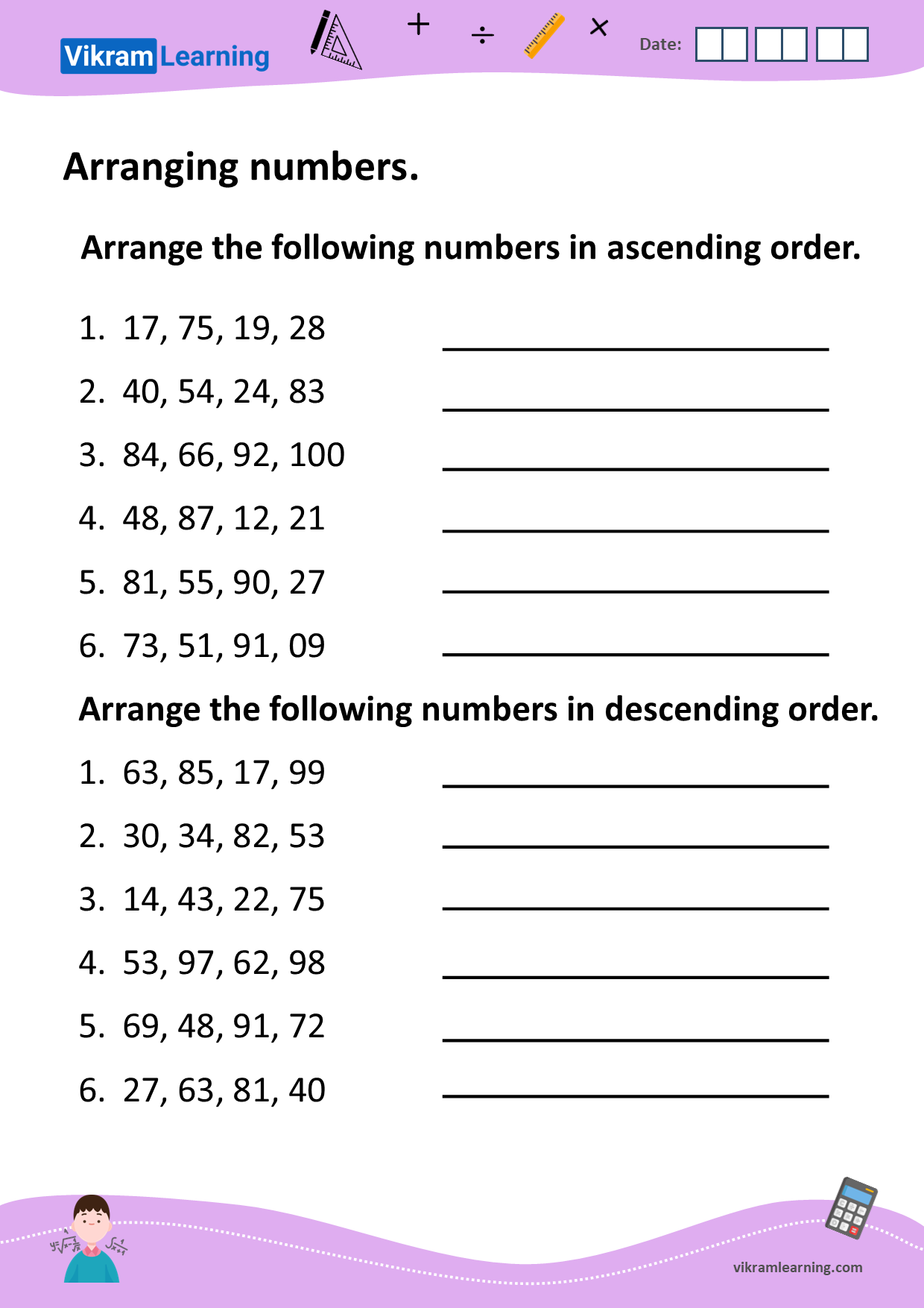 Download Arranging Numbers In Ascending Order And Descending Order Worksheets 6365