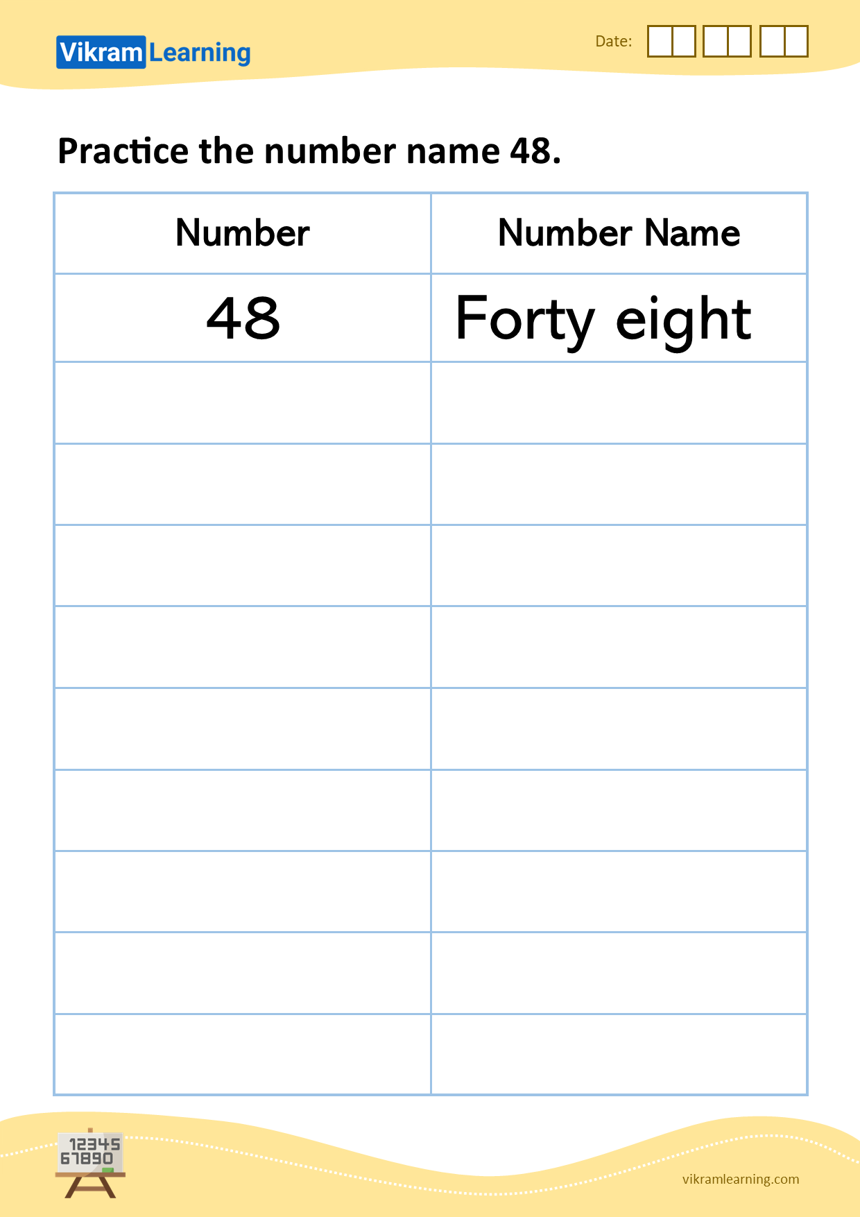 Download practice the number name 48 worksheets