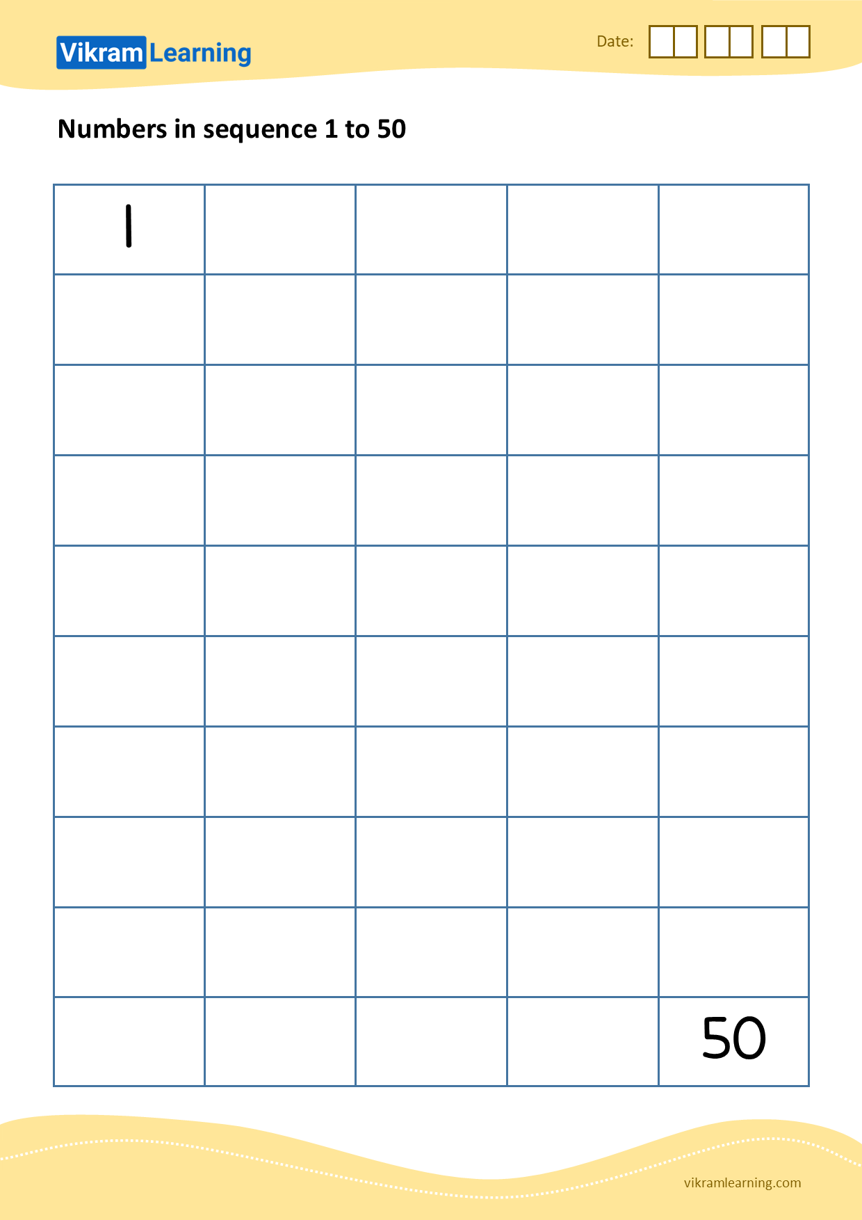 Download 10 - numbers in sequence 1 to 50 worksheets