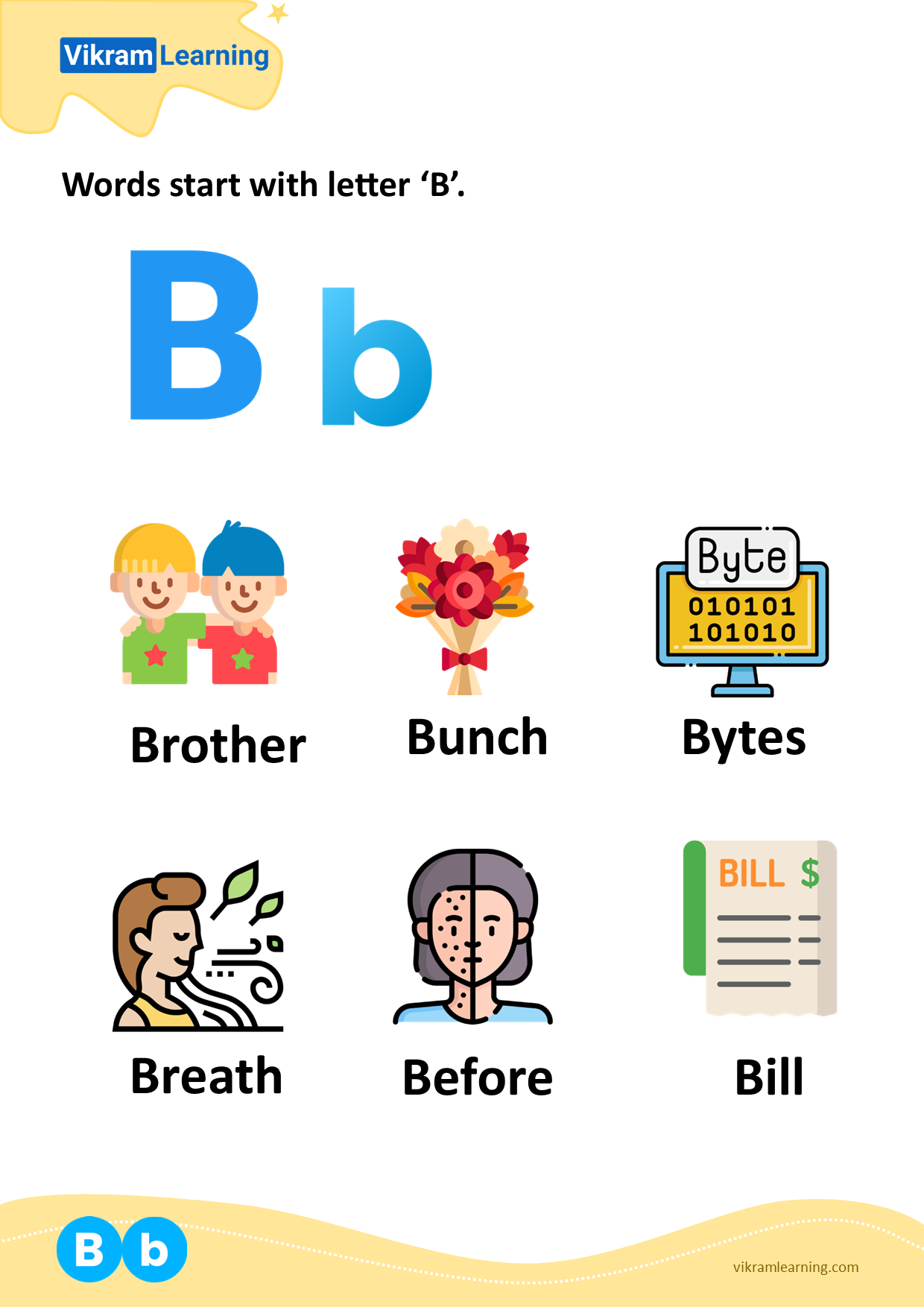 Download words start with letter 'b' worksheets