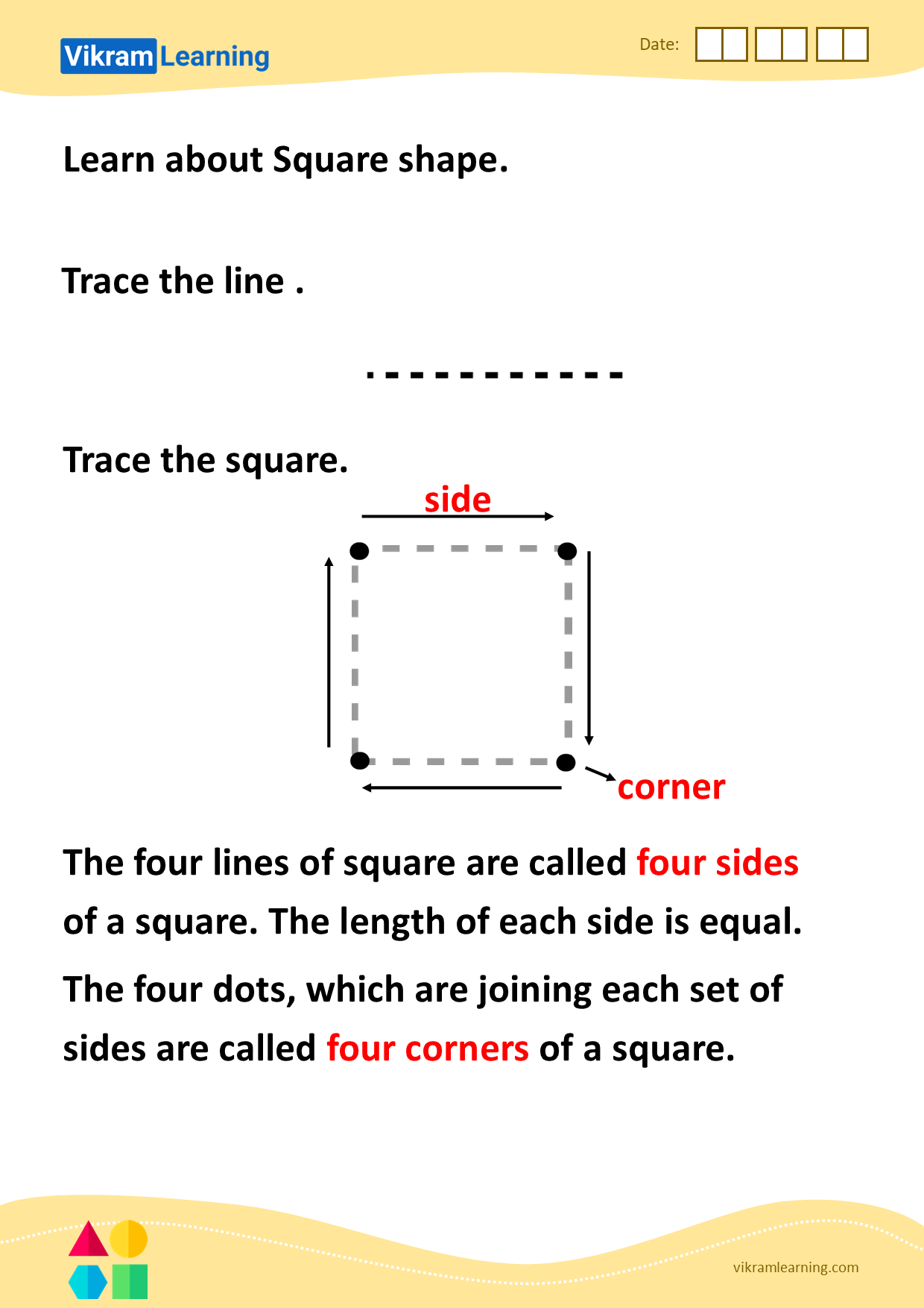 Download learn about square shape worksheets