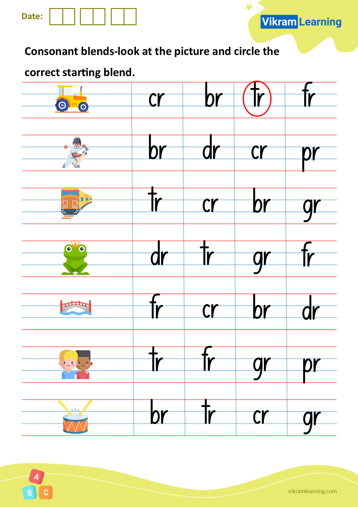 Download consonant blends-look at the picture and circle the correct starting blend worksheets