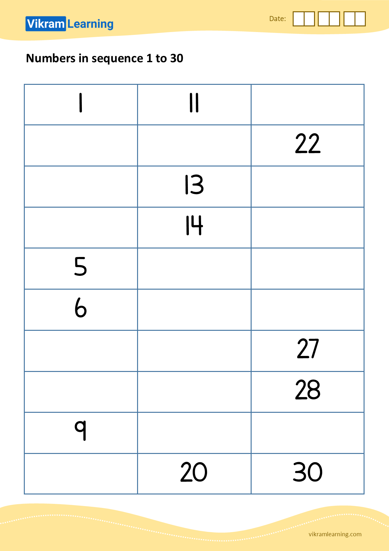 Download 03 - numbers in sequence 1 to 30 worksheets