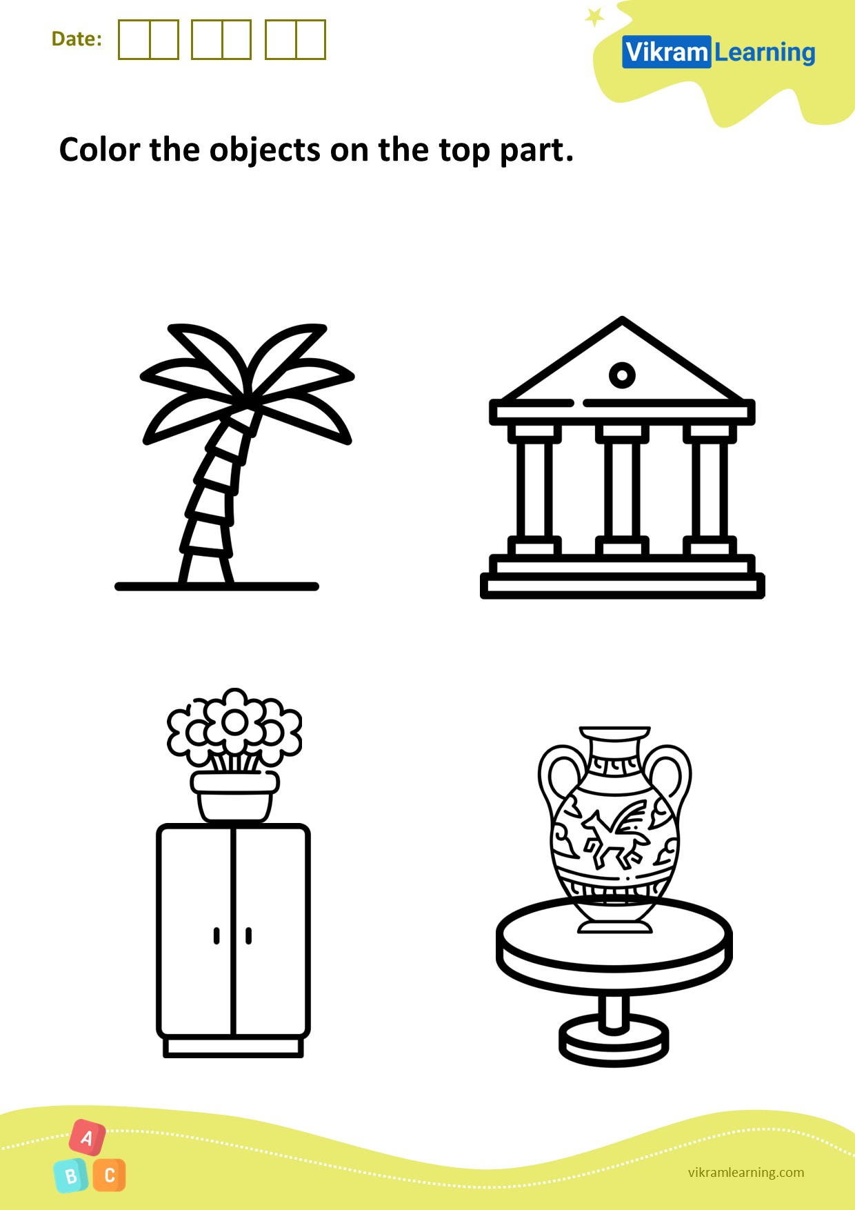 Download color the objects on the top part worksheets