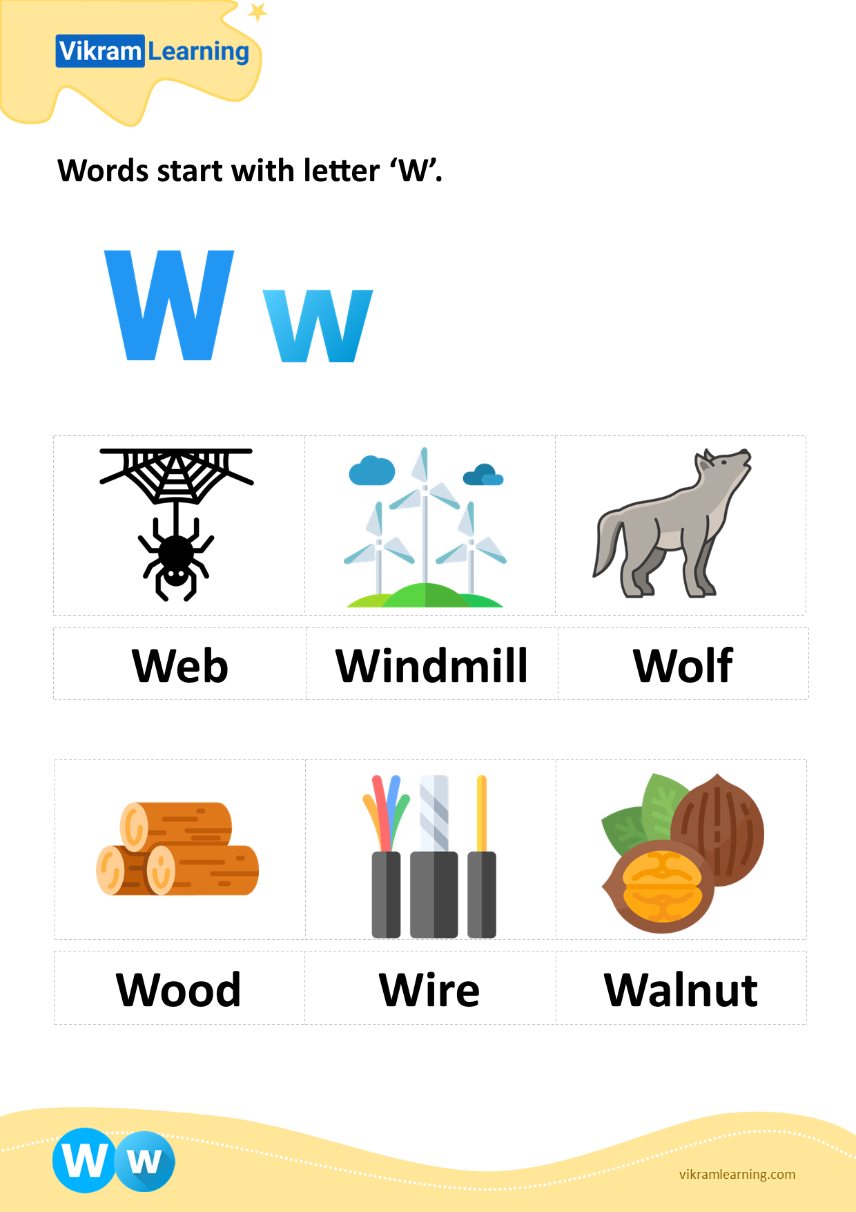 Download words start with letter 'w' worksheets