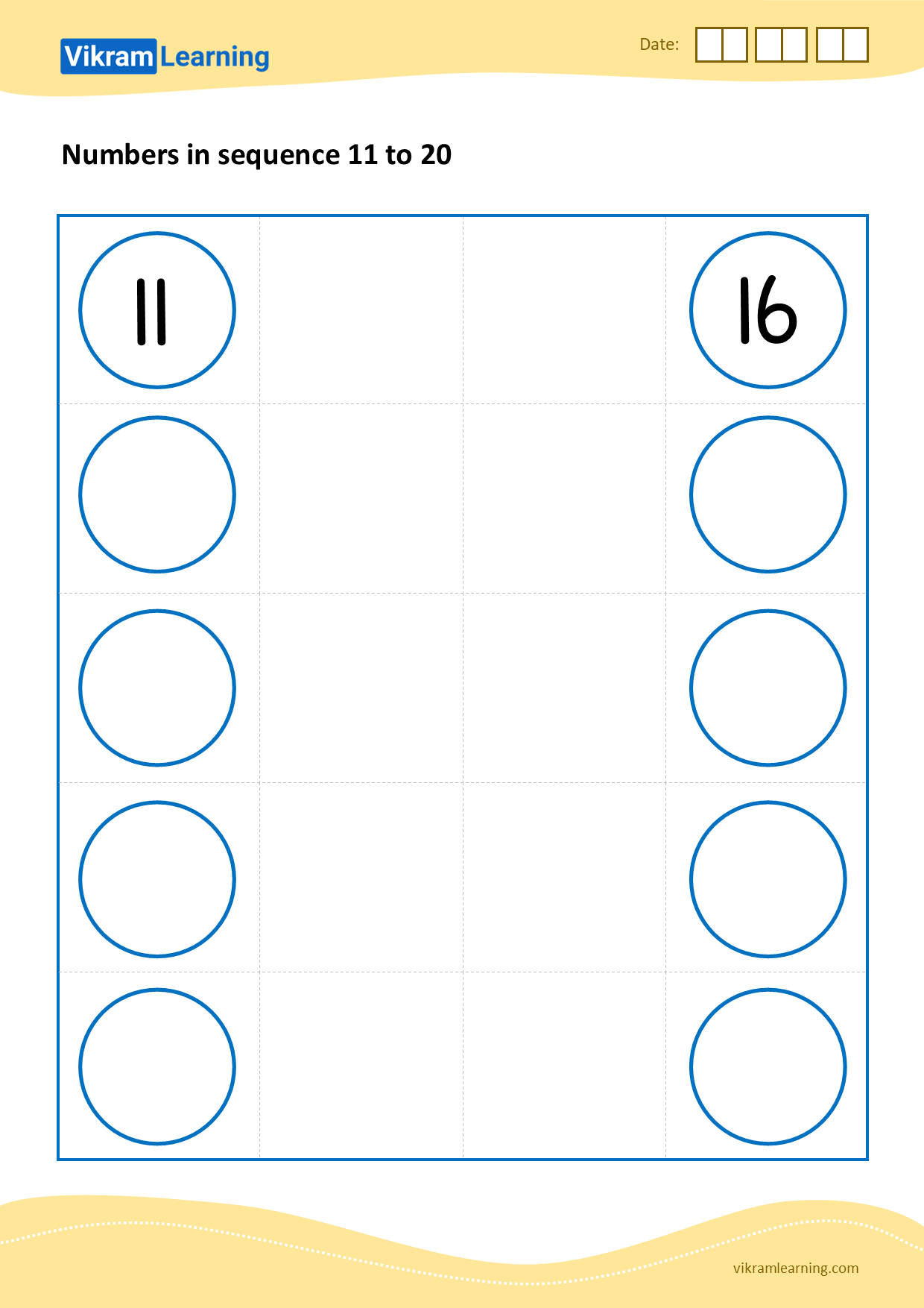 Download numbers in sequence 11 to 20 - pattern 4 worksheets
