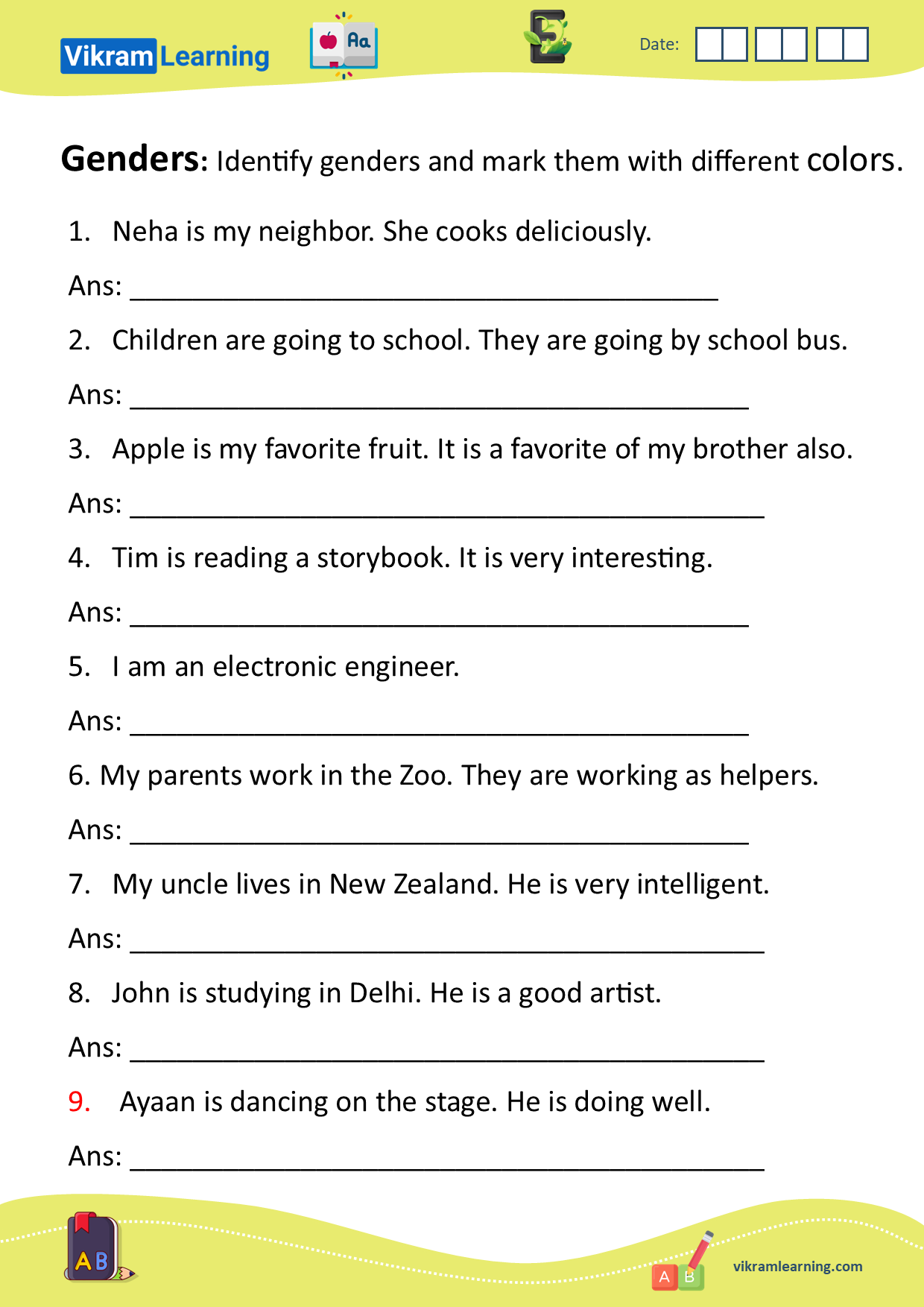 Download genders- male, female, common, neuter worksheets ...