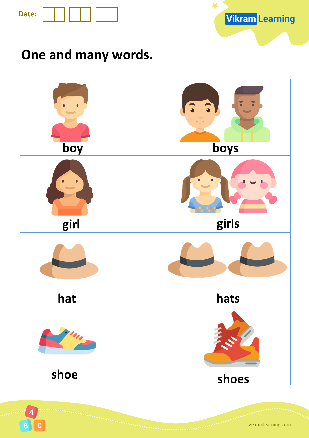 Download One And Many Words Worksheets Vikramlearning