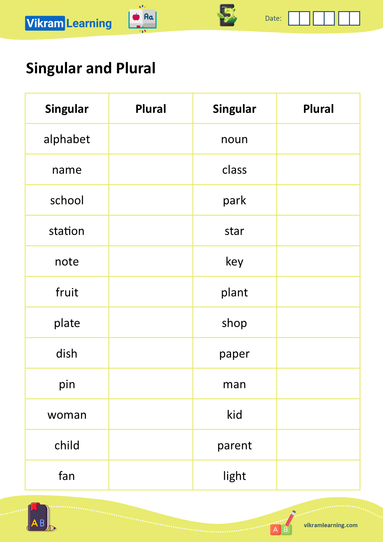 Download Singular And Plural Worksheets Vikramlearning