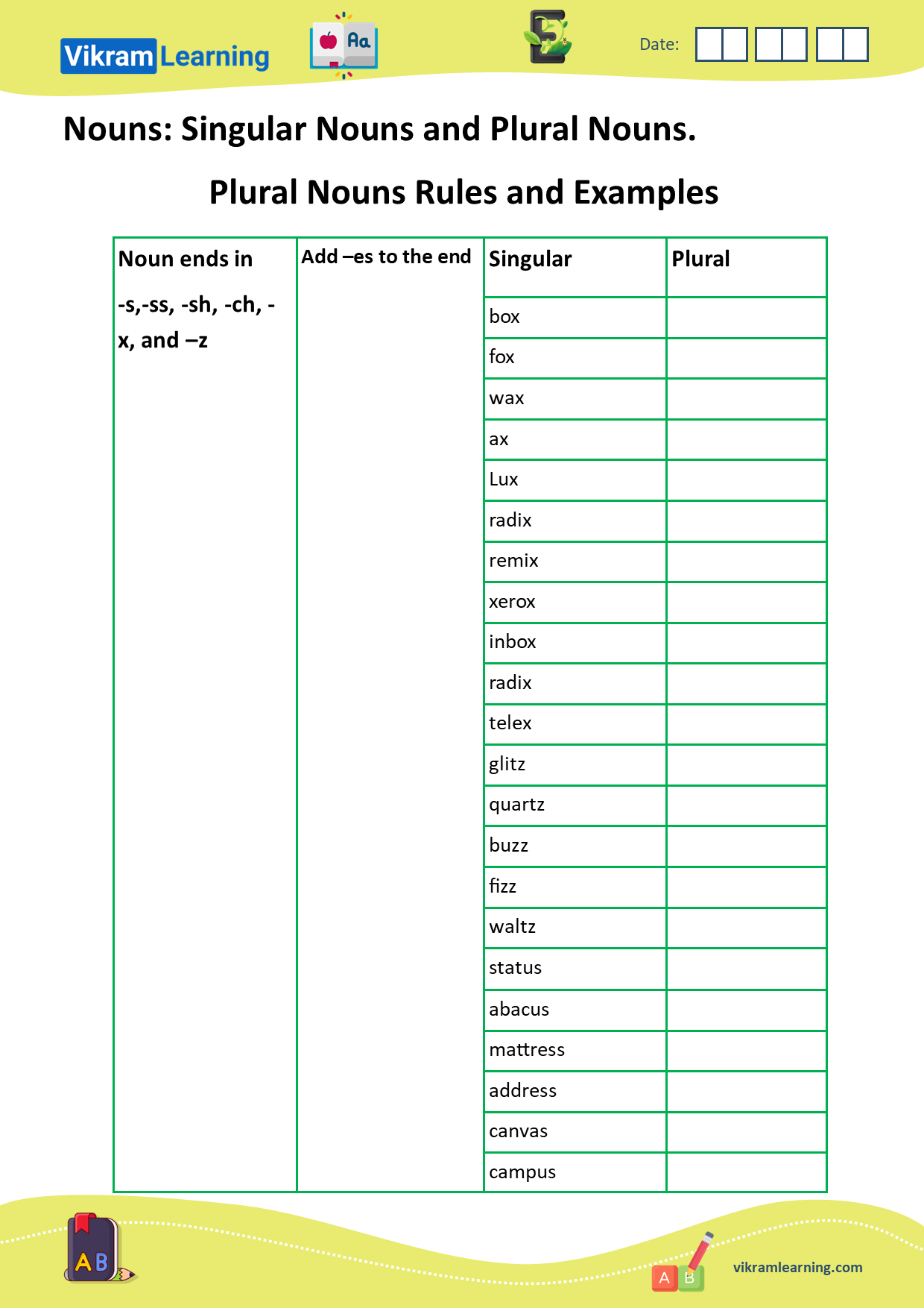 Download singular nouns and plural nouns, plural rules for words ending ...