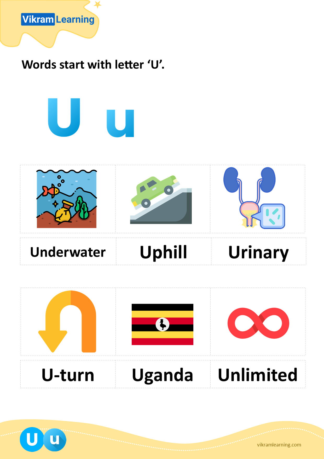 Download words start with letter 'u' worksheets