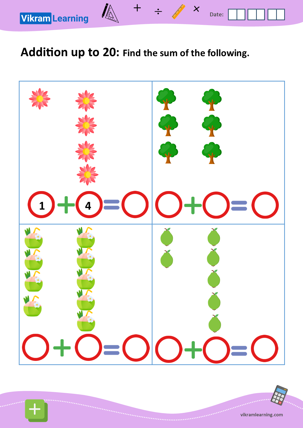 Download addition up to 20 using pictures worksheets