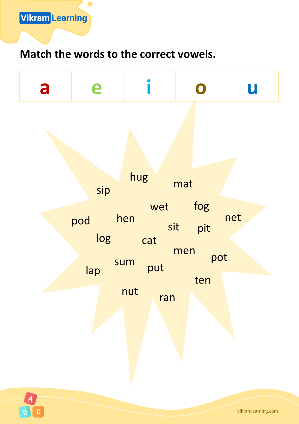 Download match the words to the correct vowels worksheets