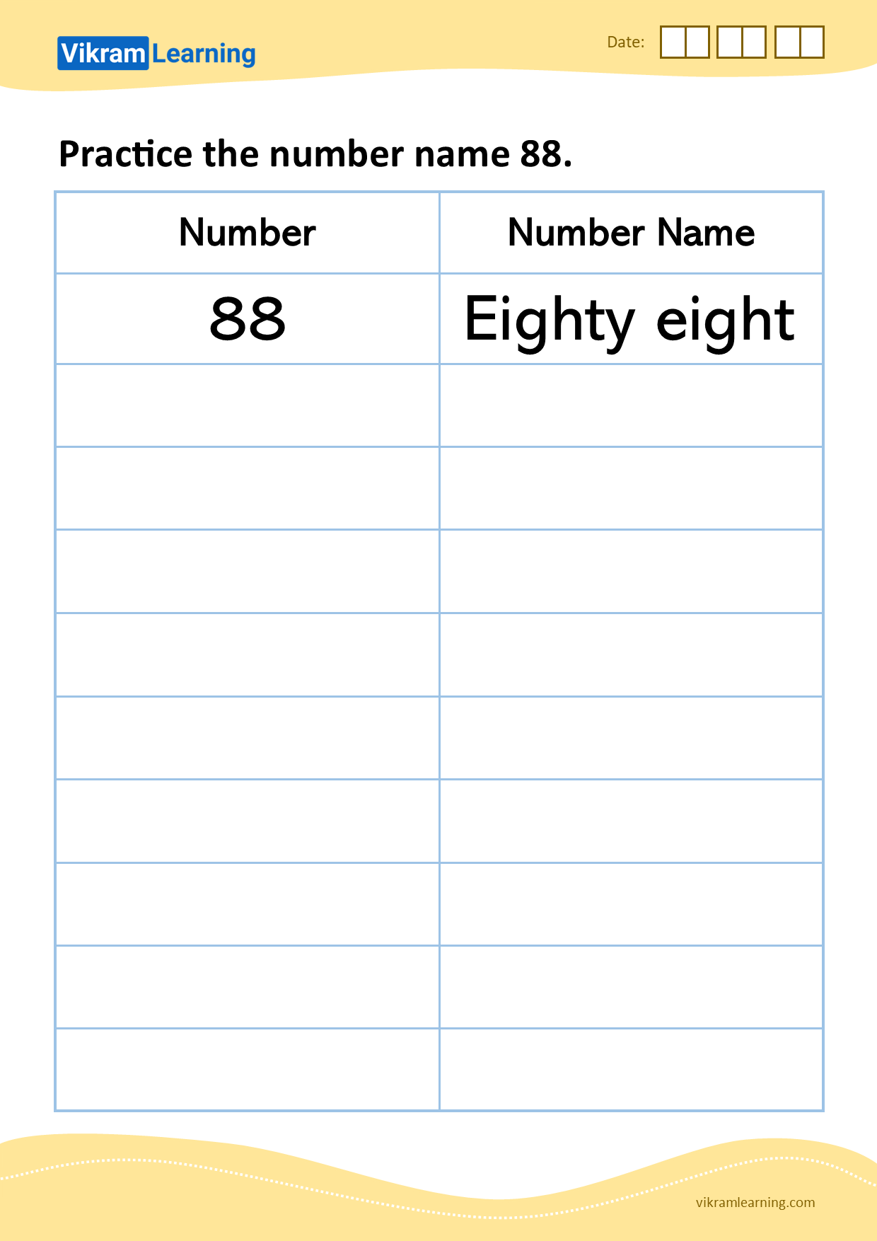 Download practice the number name 88 worksheets