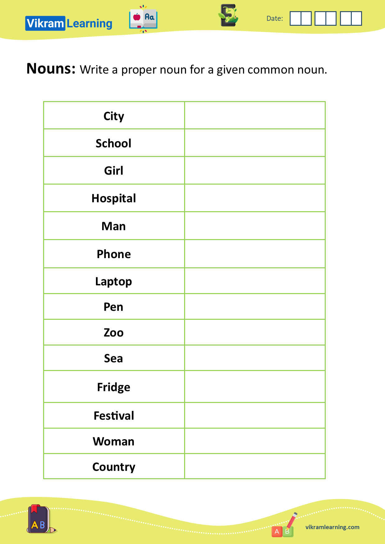 Download nouns - naming words worksheets