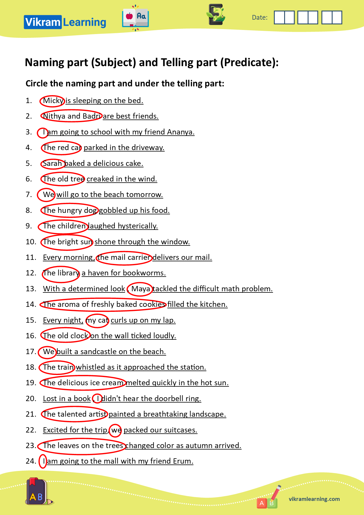 Download naming part (subject) and telling part (predicate) worksheets, subject and predicate worksheets worksheets