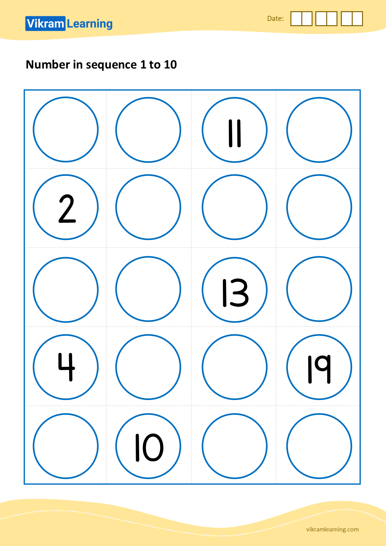 Download numbers in sequence 1 to 20 - pattern 4 worksheets