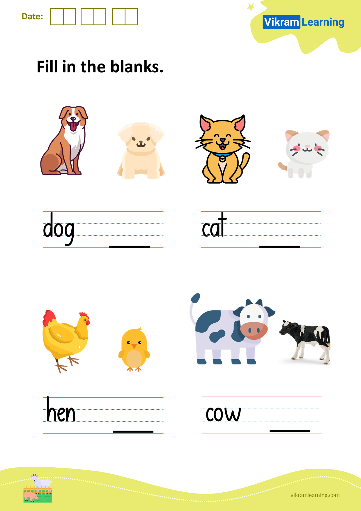 Download domestic animals worksheets for free 
