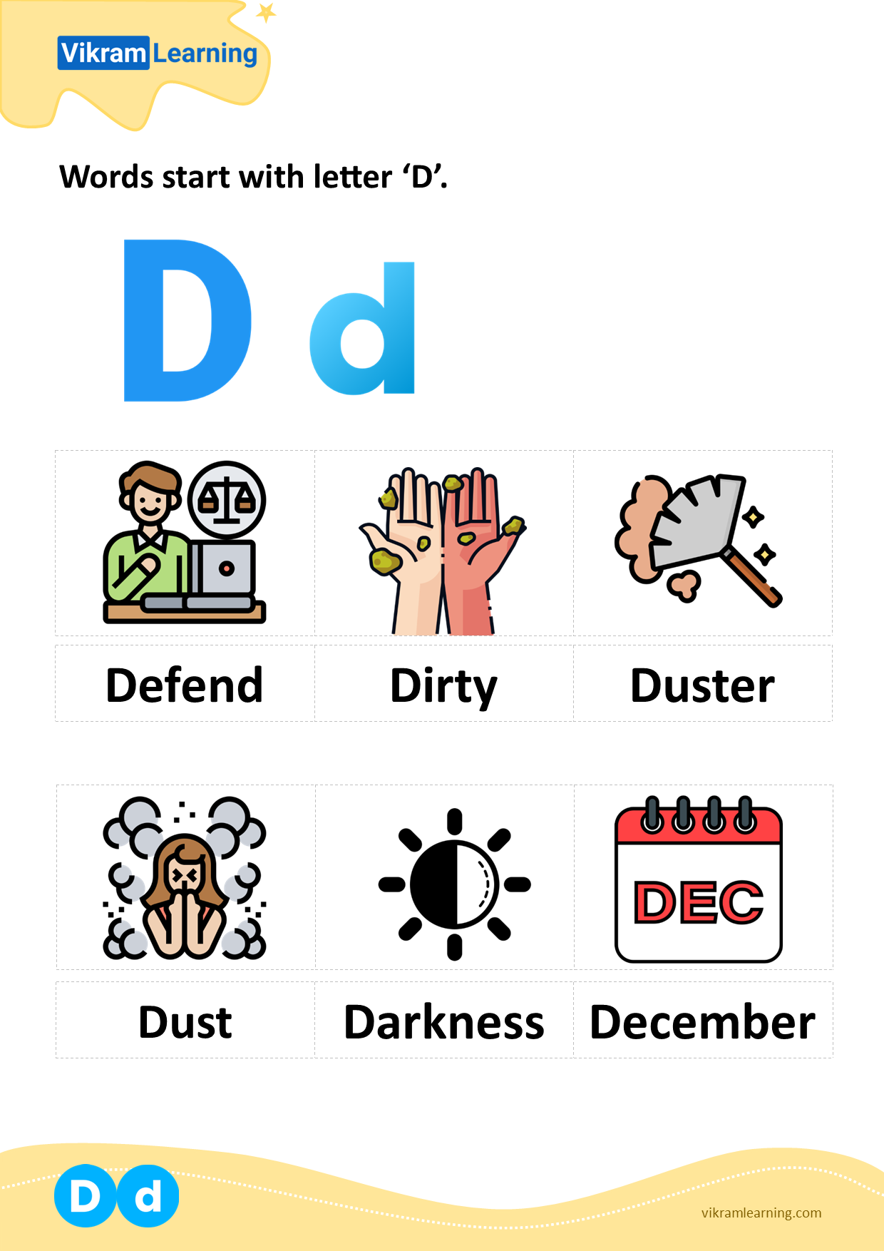 Download words start with letter 'd' worksheets