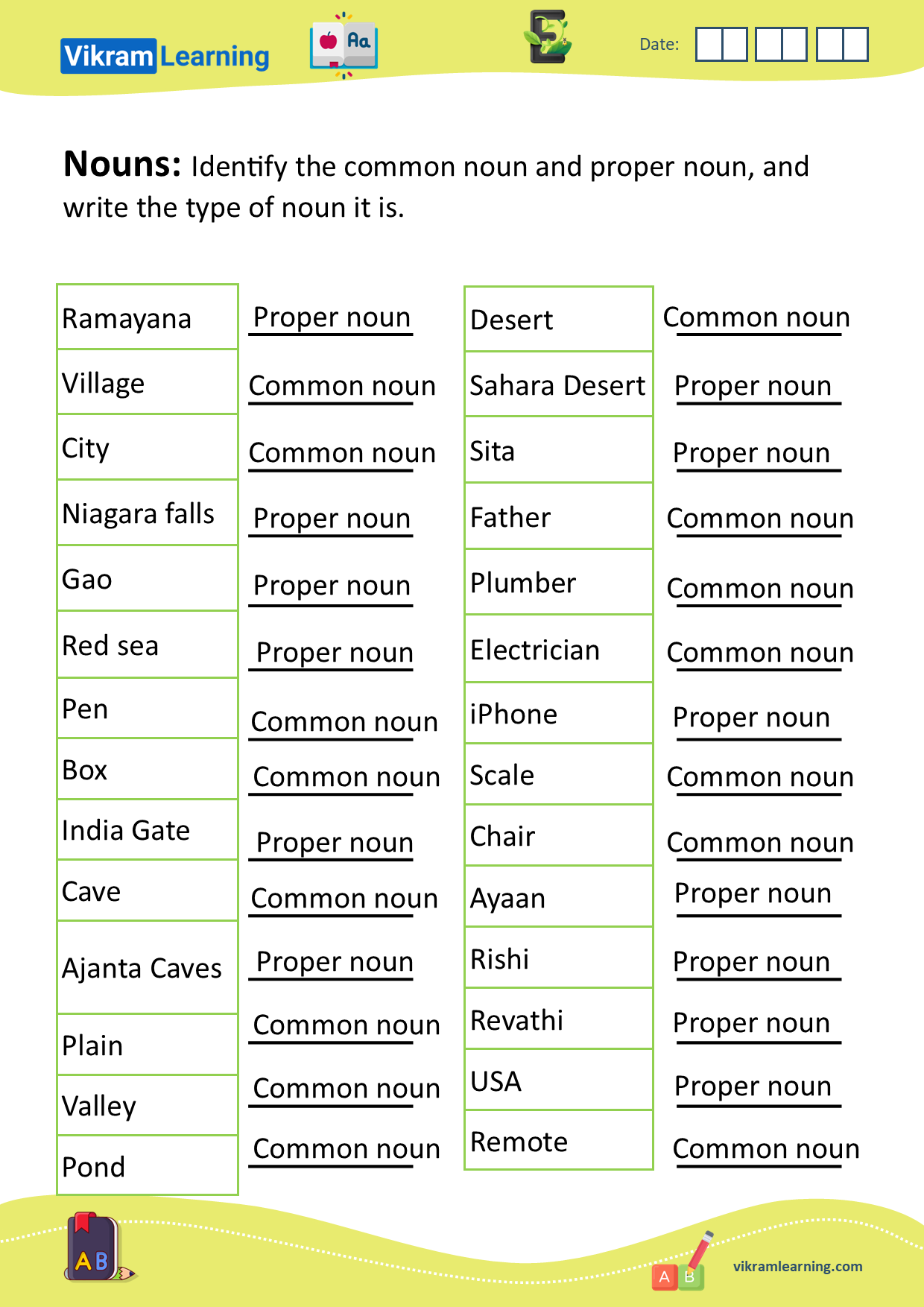 Download nouns - naming words worksheets