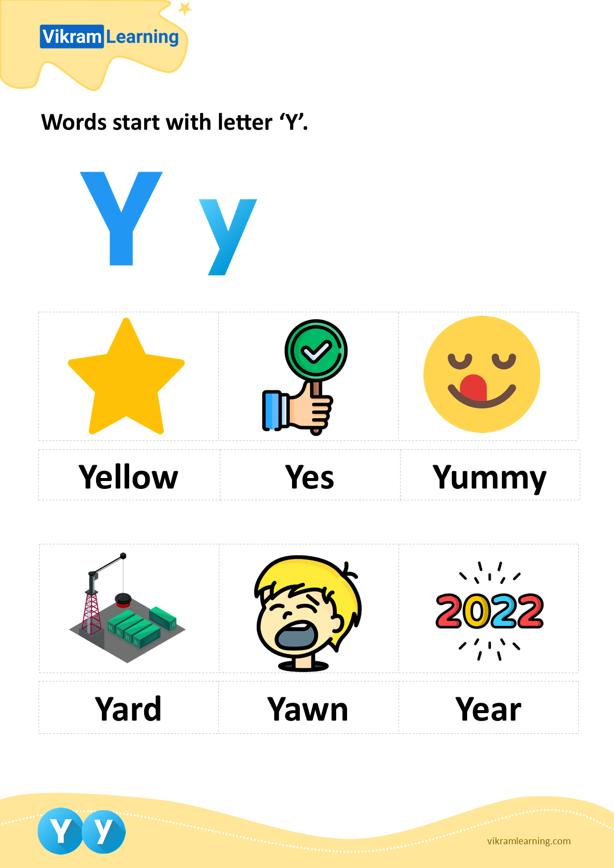 Download words start with letter 'y' worksheets | vikramlearning.com