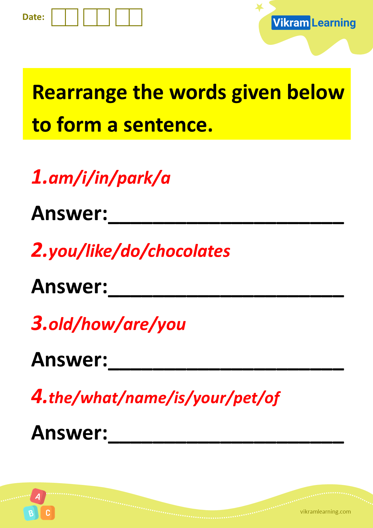 Download rearrange the words given below to form a sentence worksheets