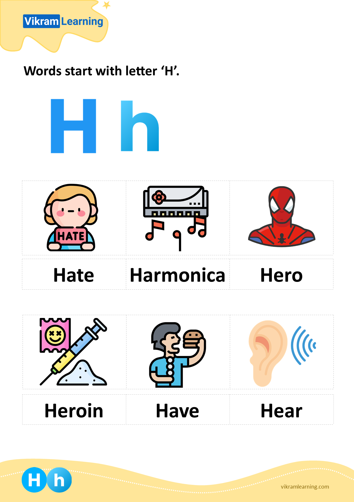 Download words start with letter 'h' worksheets