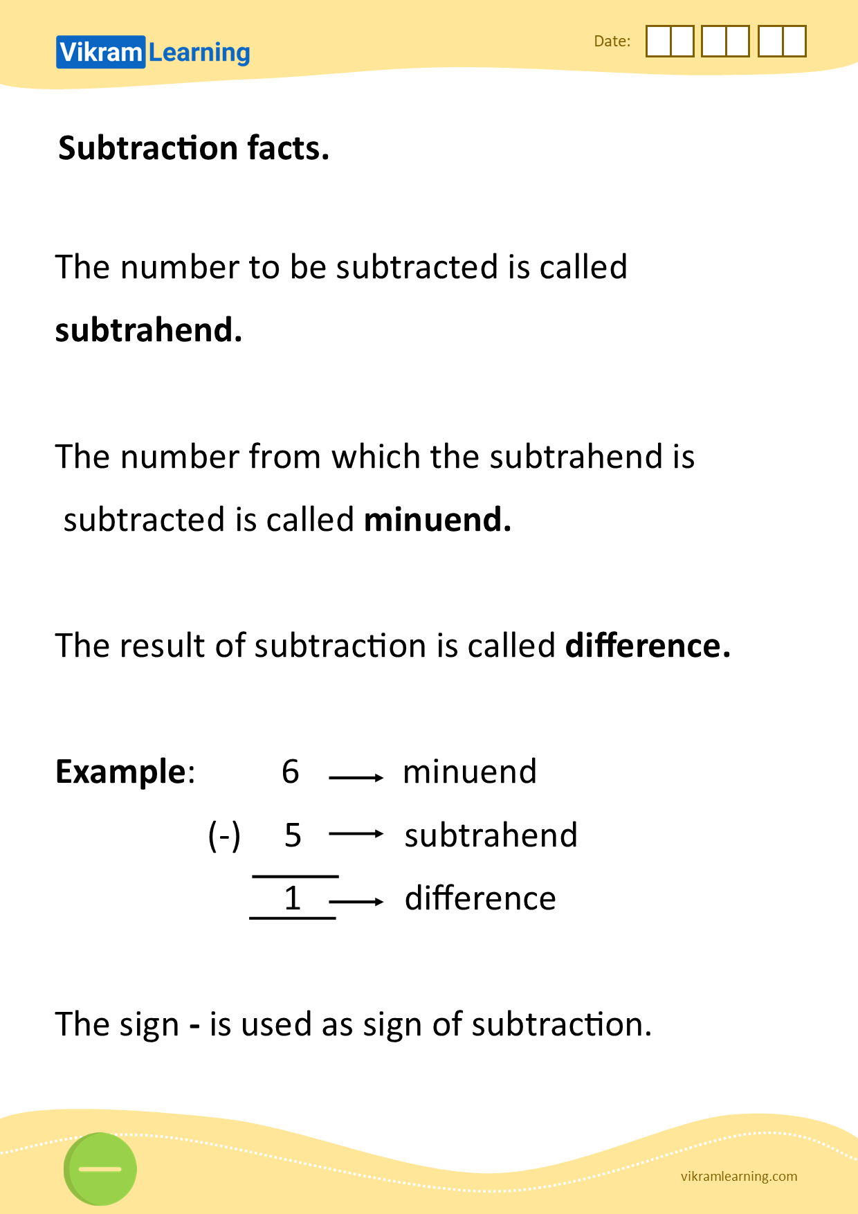 Download subtraction facts worksheets