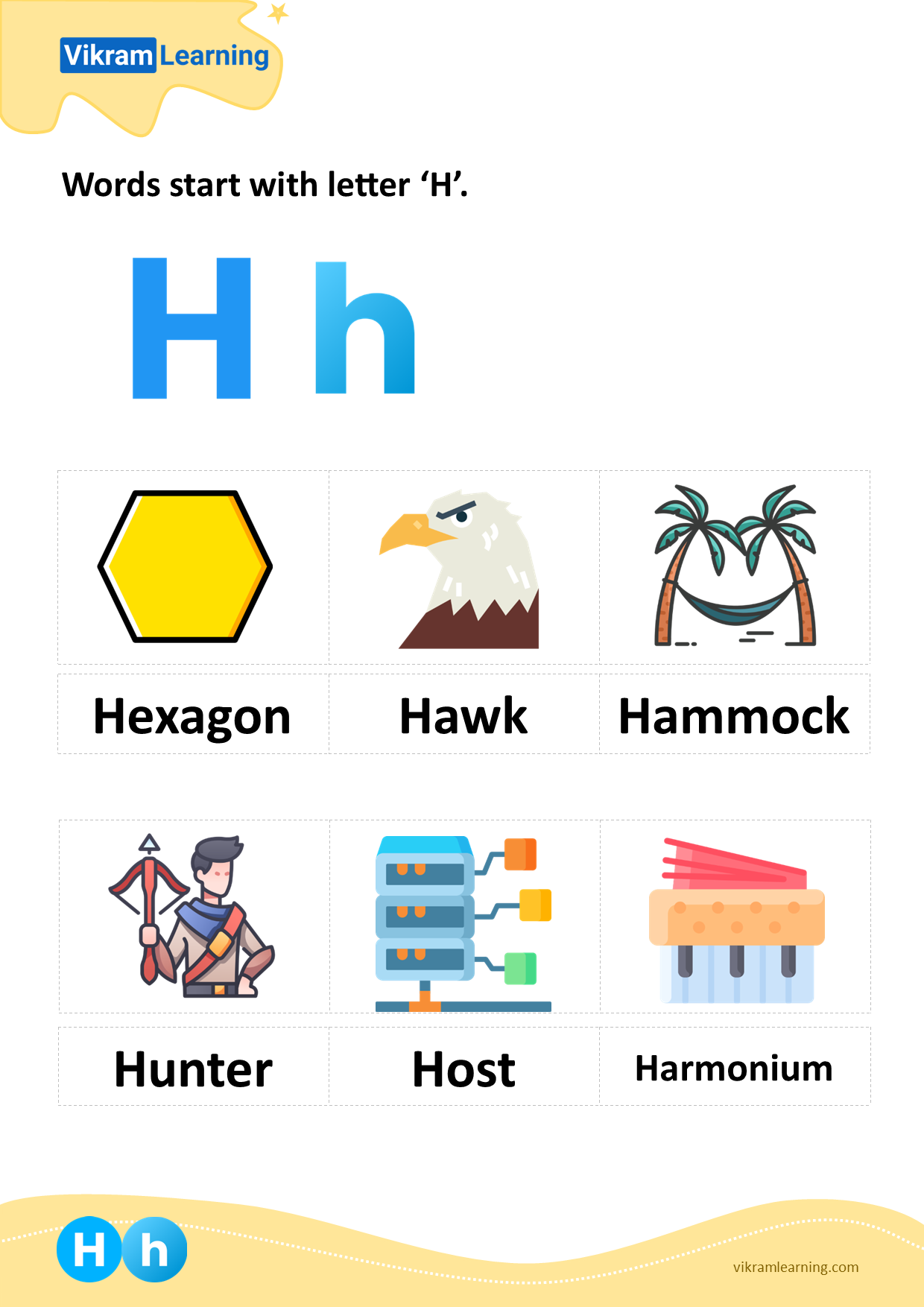 Download words start with letter 'h' worksheets | vikramlearning.com