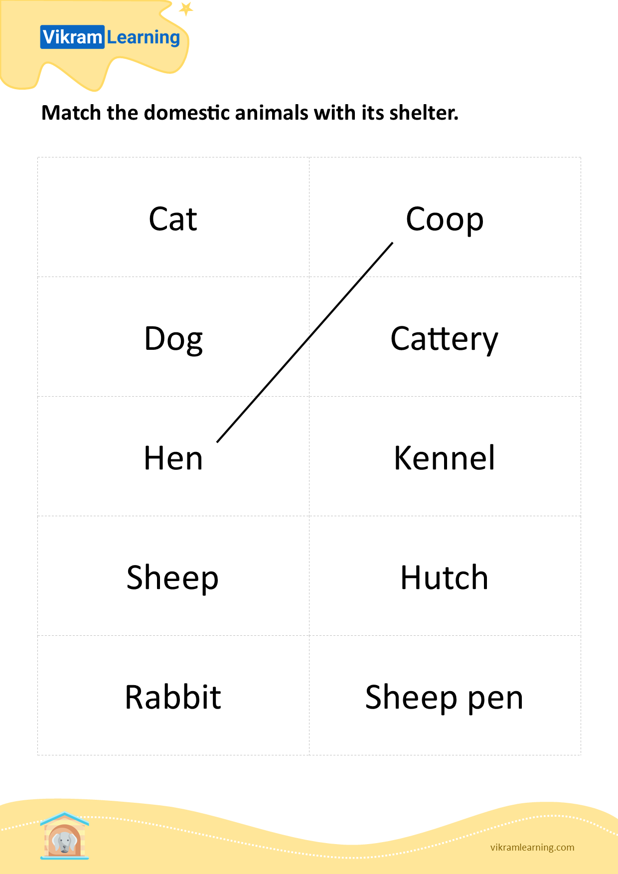 Download match the domestic animals with its shelter - 1 worksheets