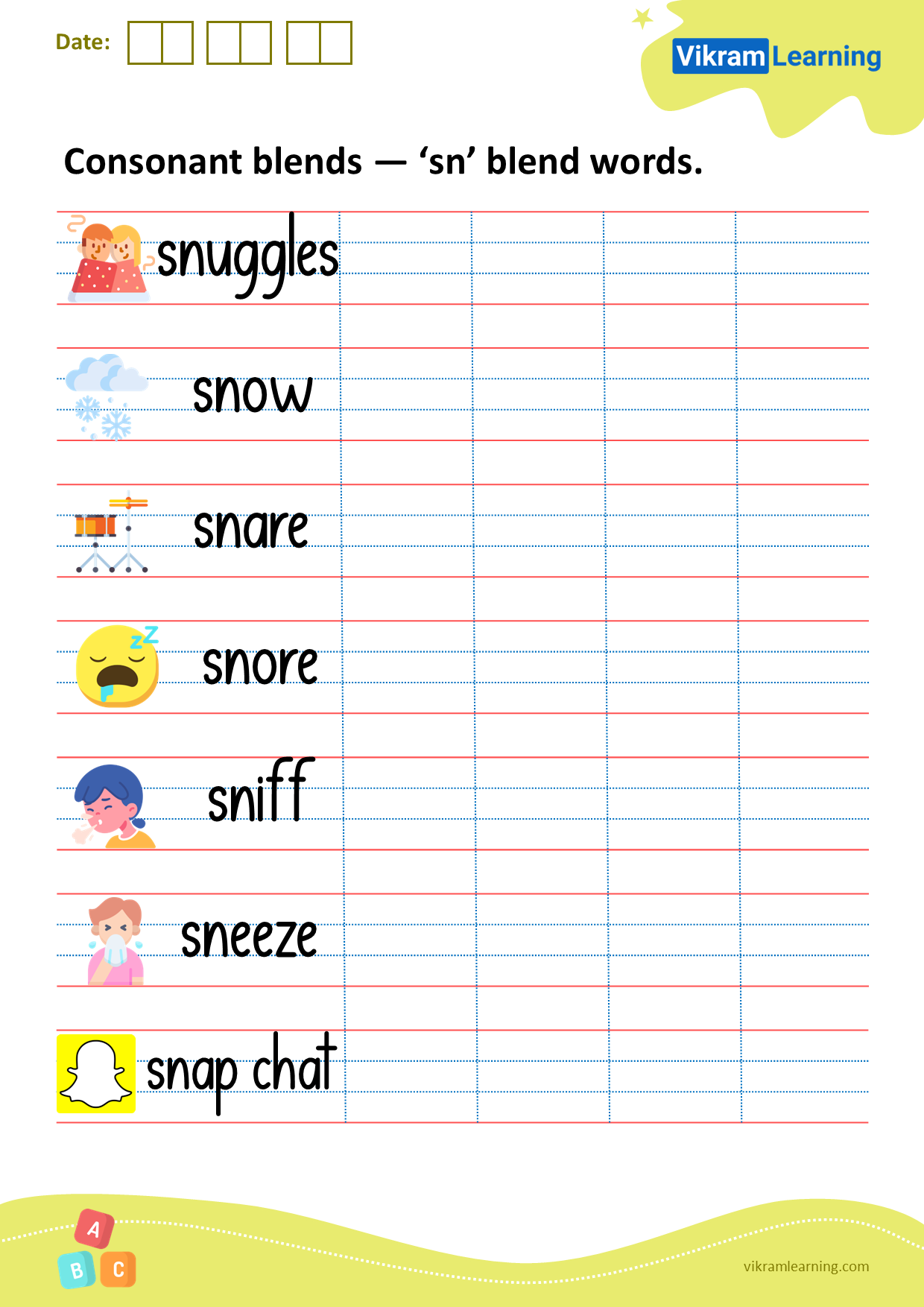 Download consonant blends — ‘sn’ blend words worksheets