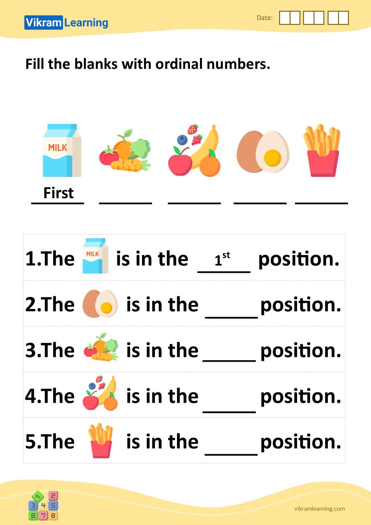 Download Fill The Blanks With Ordinal Numbers Worksheets Vikramlearning