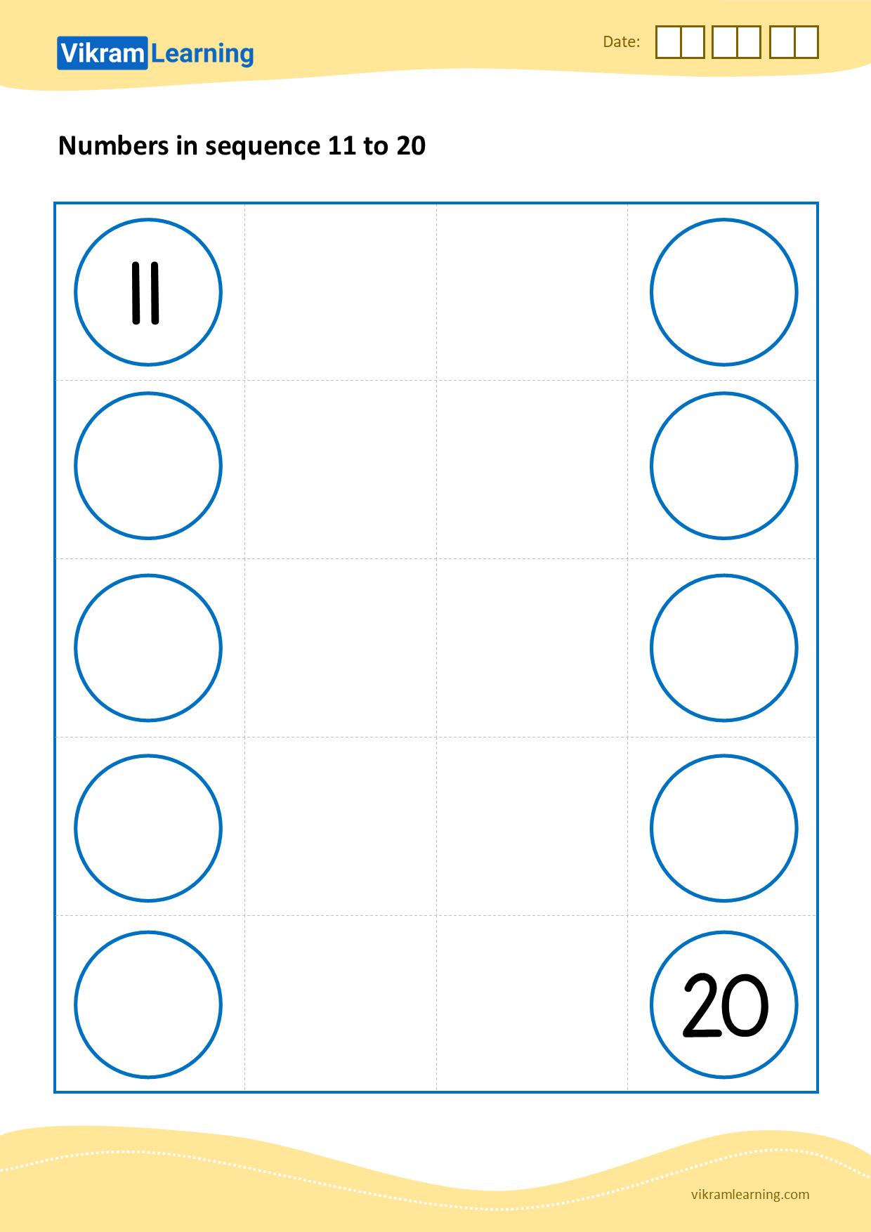 Download numbers in sequence 11 to 20 - pattern 5 worksheets