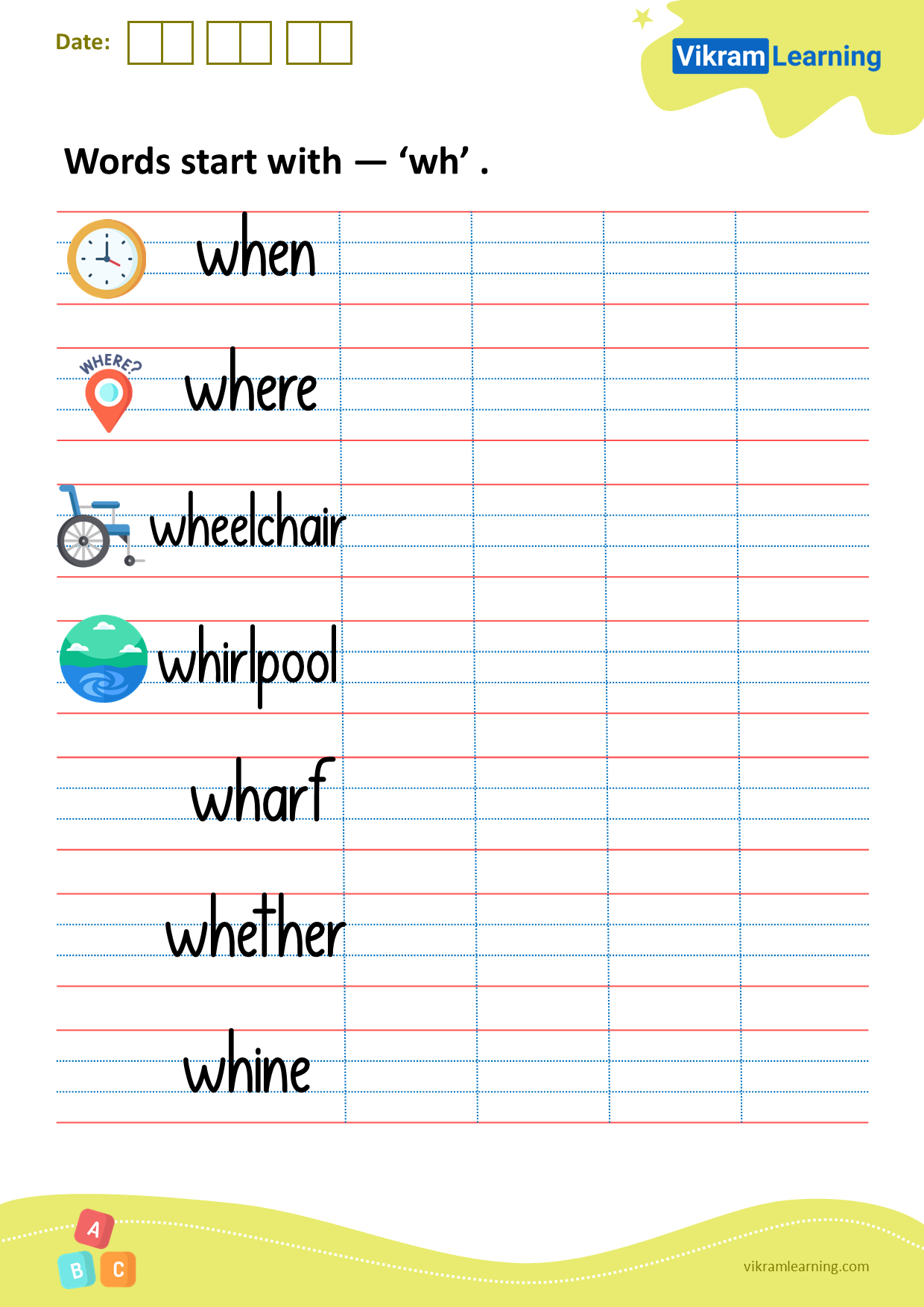Download words starting with — ‘wh’ worksheets