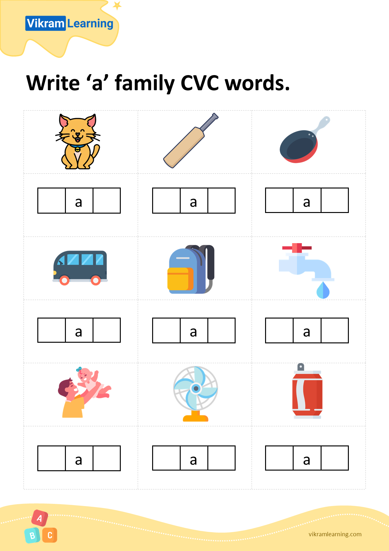 Download write 'a' family cvc words worksheets