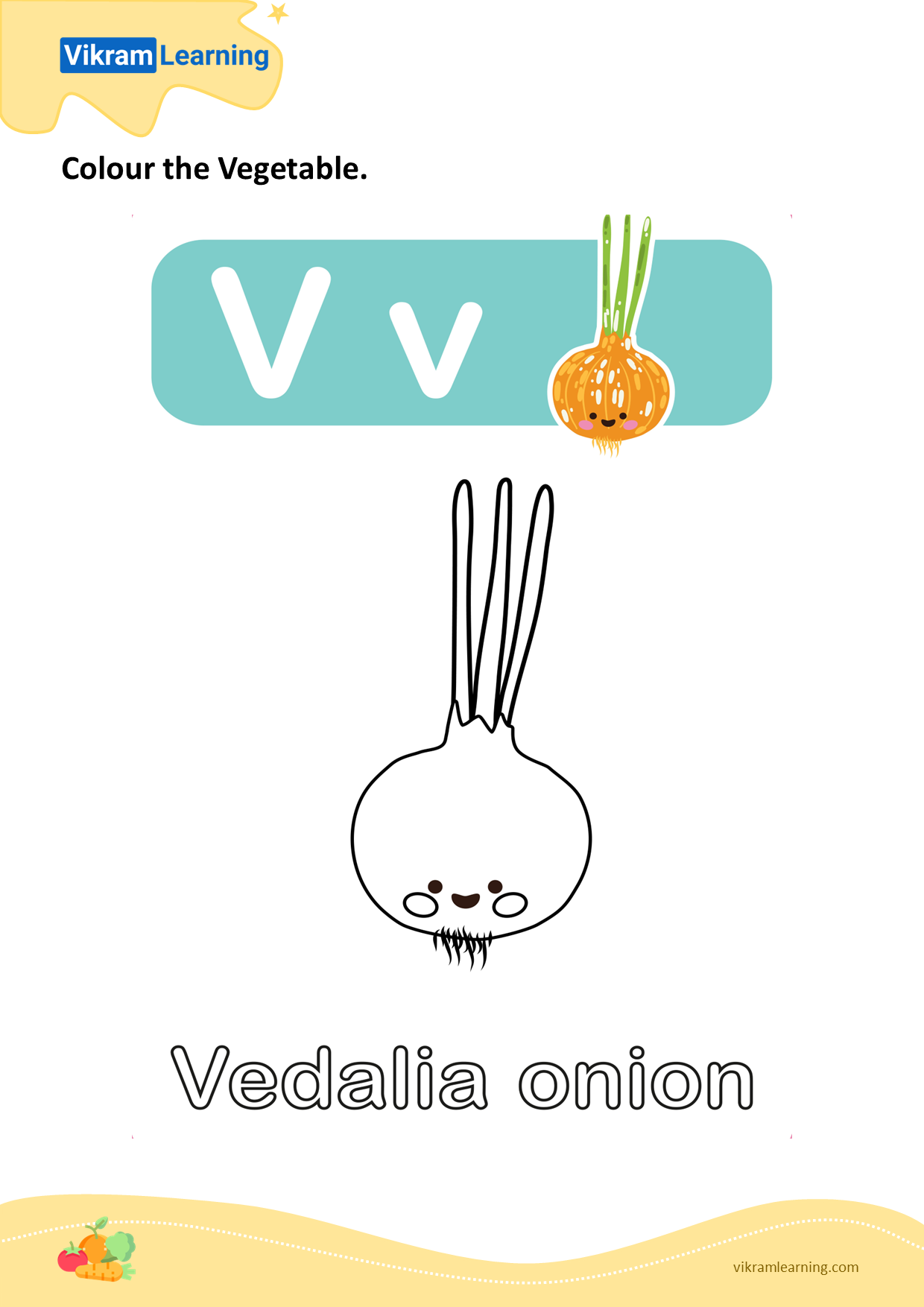 Download colour the vegetable - vedalia onion worksheets