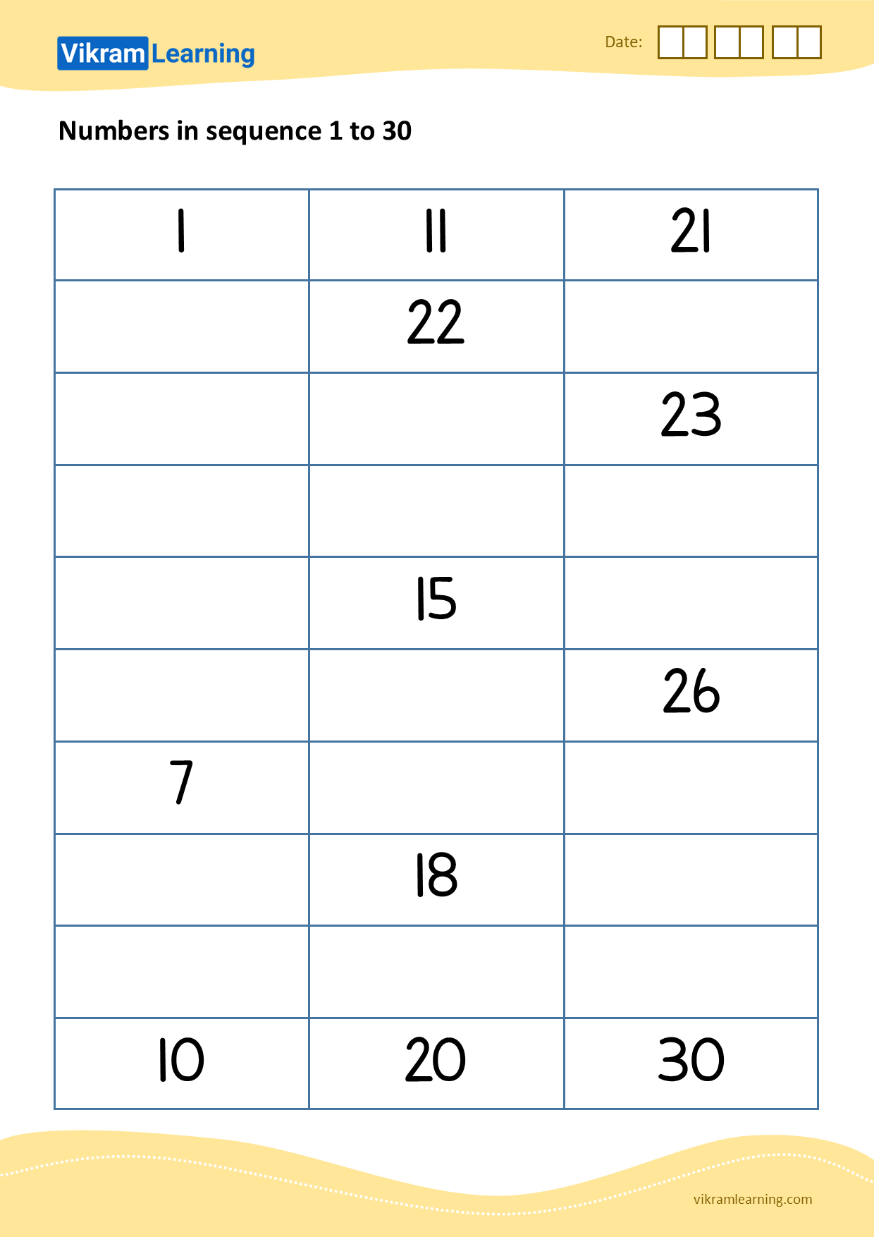 Download 04 - numbers in sequence 1 to 30 worksheets
