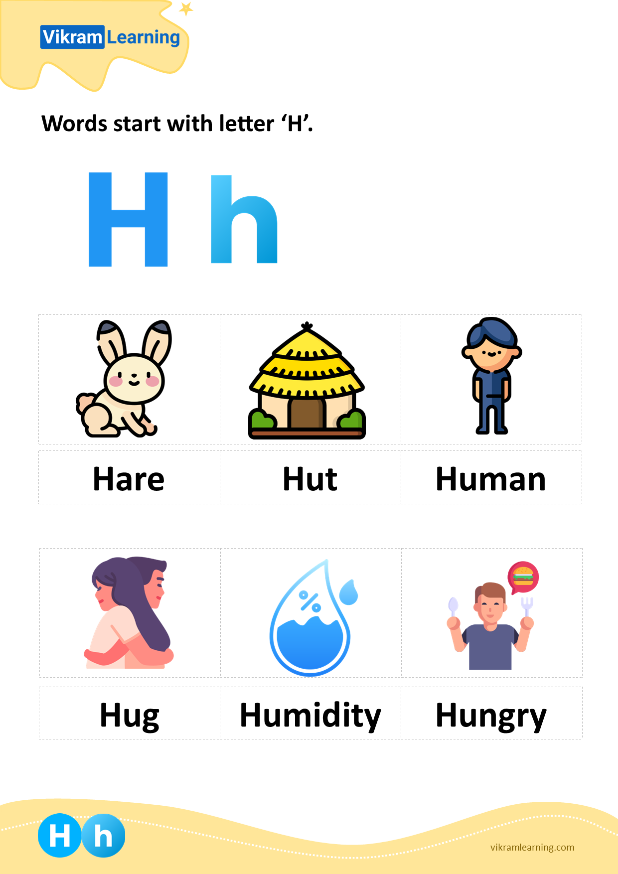 Download words start with letter 'h' worksheets | vikramlearning.com