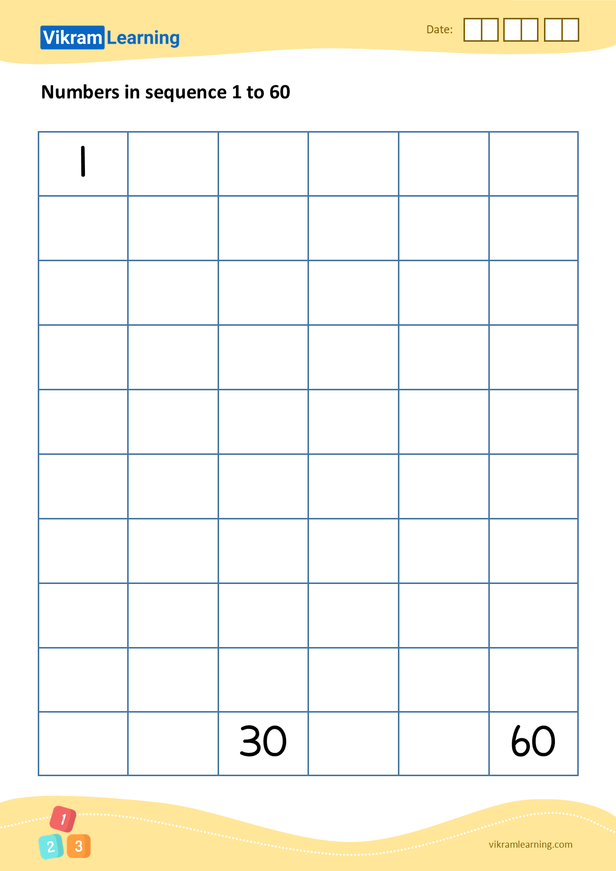 Download 10 - numbers in sequence 1 to 60 worksheets