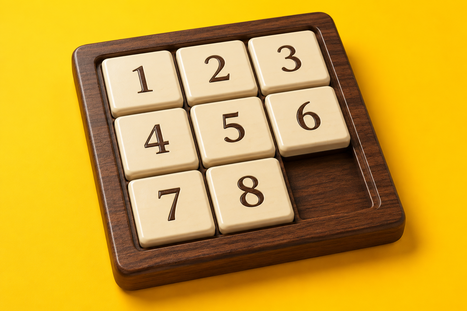 Ivory sliding puzzle tiles on a dark wooden board