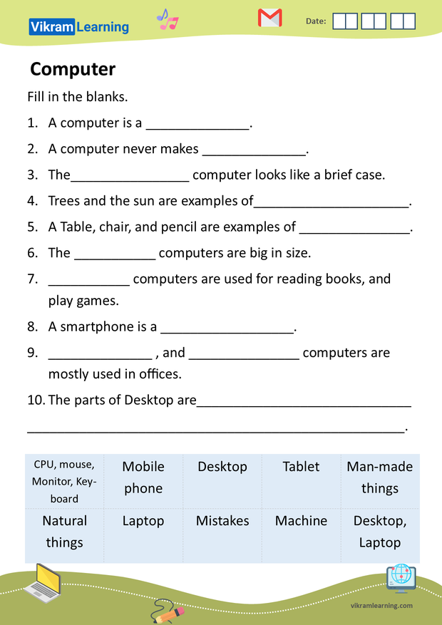 Computer worksheet